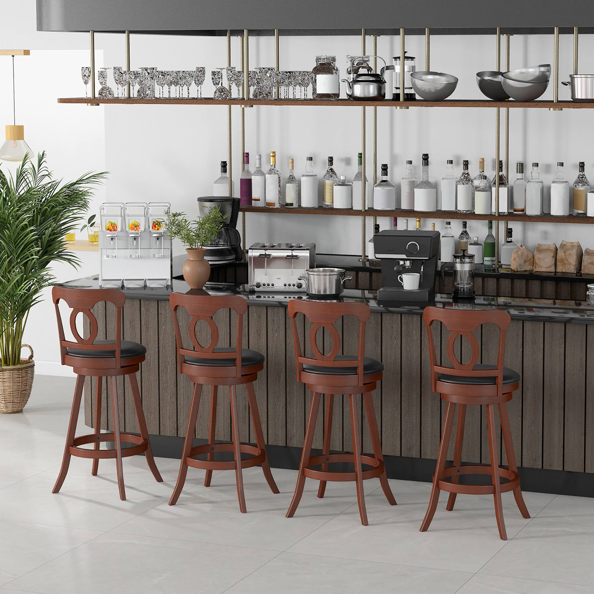 Alt View 1. Gymax - Gymax 4 PCS Swivel Bar Stools 30 Inch Bar Height Chairs w/ Ergonomic Backrest Espresso - Espresso, Black.