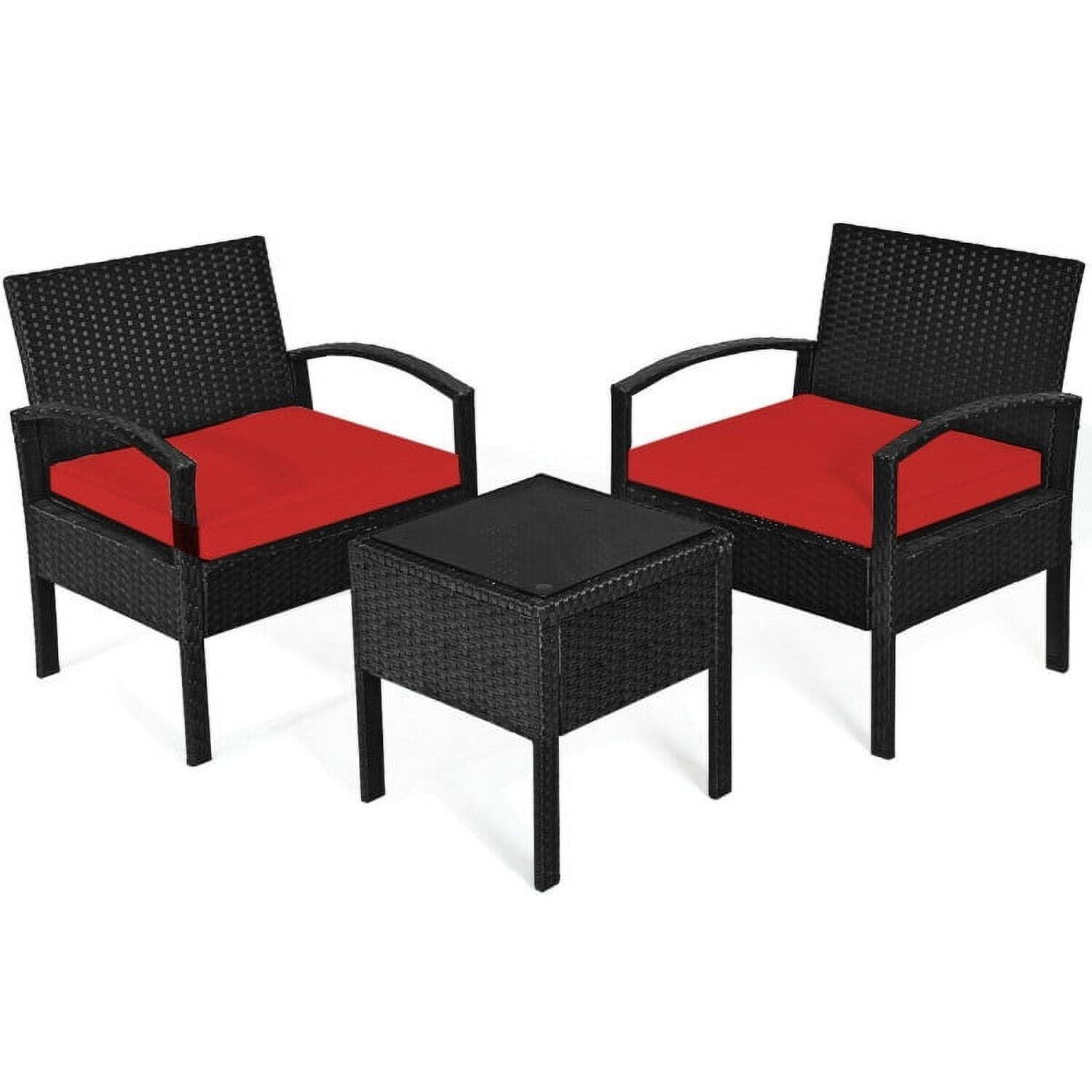 Angle. Kadyn - 3 Pc Patio Conversation Bistro Set Outdoor Rattan Patio Conversation Set with Side Table for Garden Porch Yard, Red - Red.