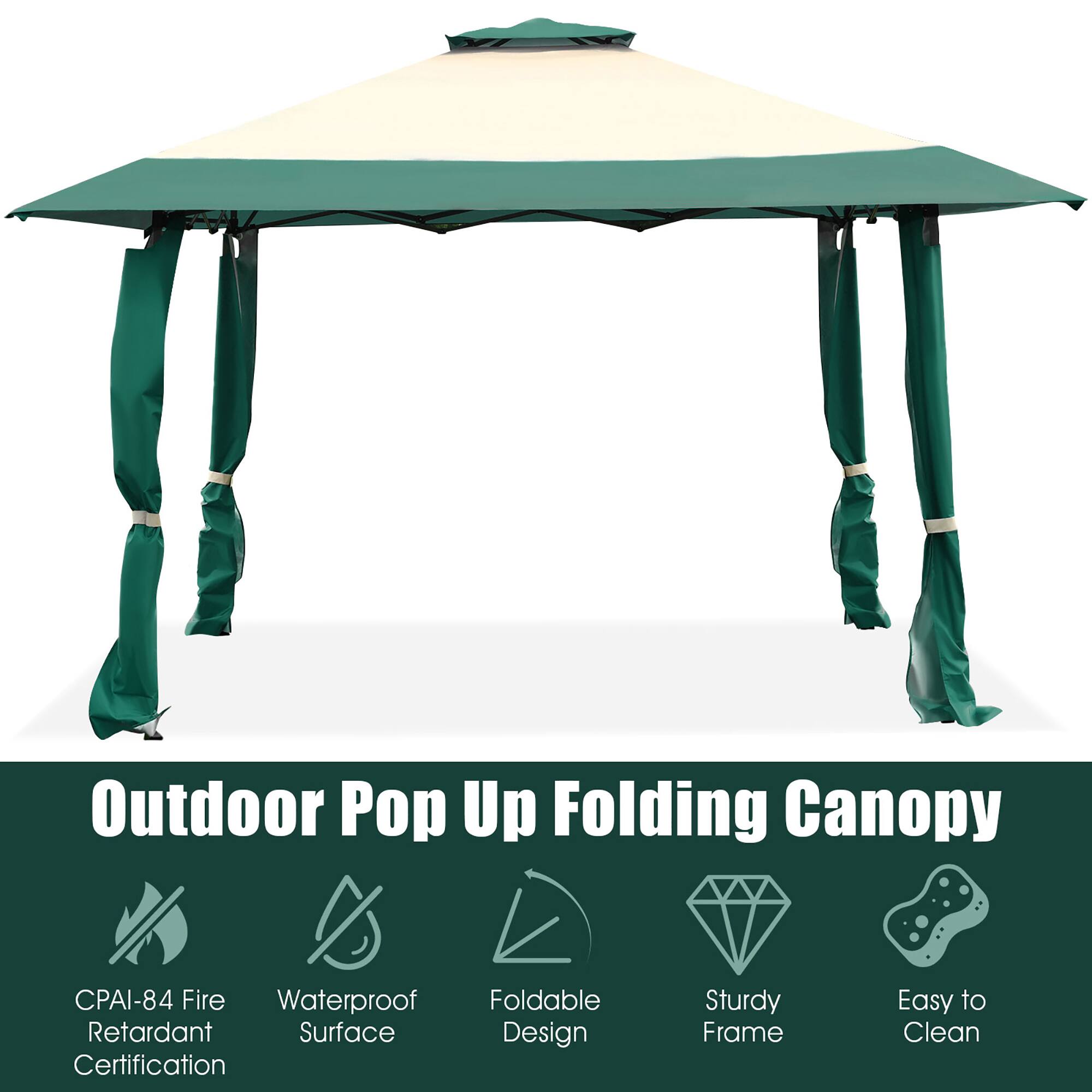 Outdoor Pop Up Folding Canopy

- CPAI-84 Fire Retardant Certification
- Waterproof Surface
- Foldable Design
- Sturdy Frame
- Easy to Clean