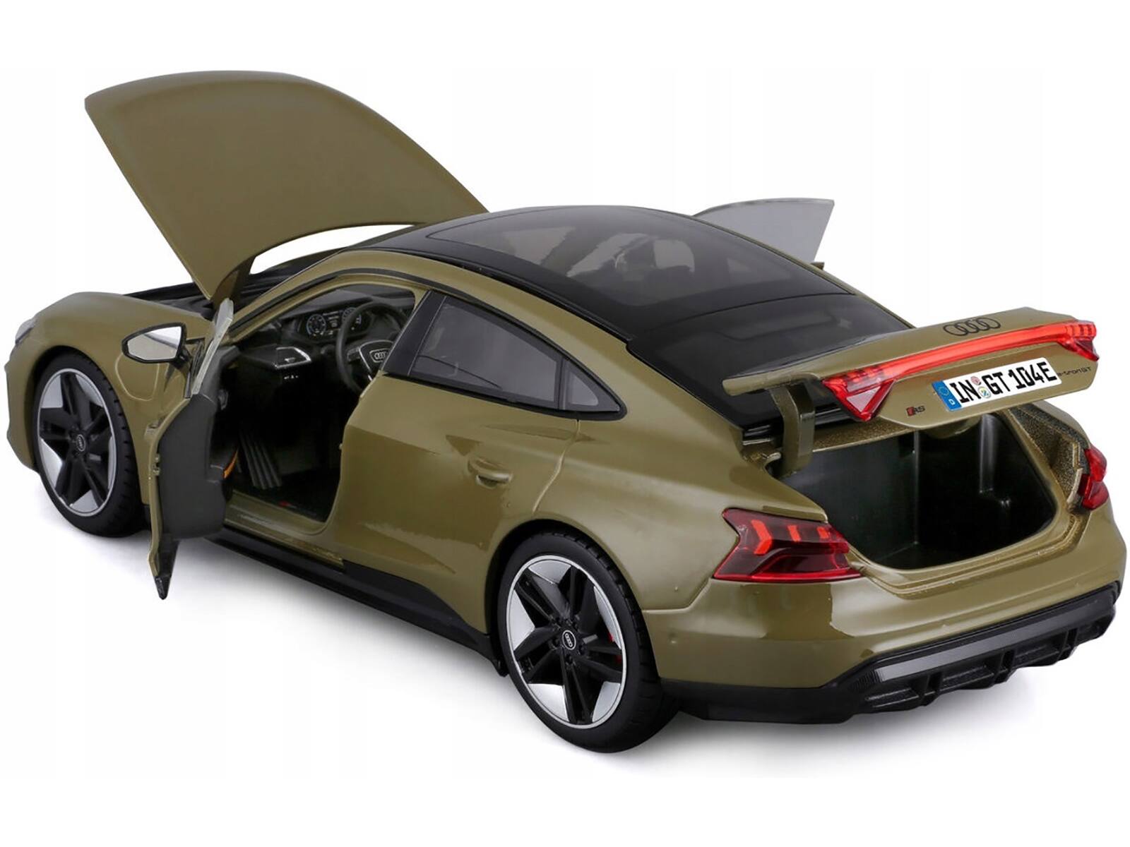 Left. Bburago - 2022 Audi RS e-tron GT Dark Green with Sunroof 1/18 Diecast Model Car by Bburago - Dark Green.