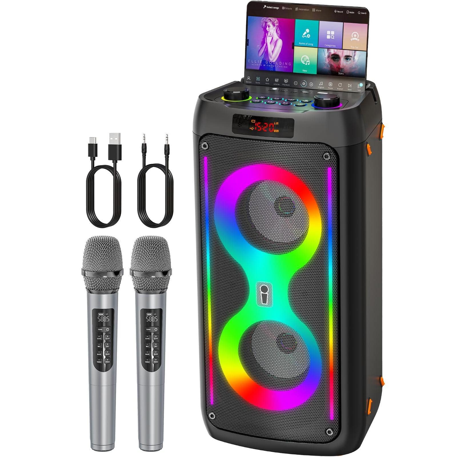 Cedar Assembly - Karaoke Machine For Adults Portable With 2 Wireless Microphones Pa System Disco Lights Big Party Outdoor - Default