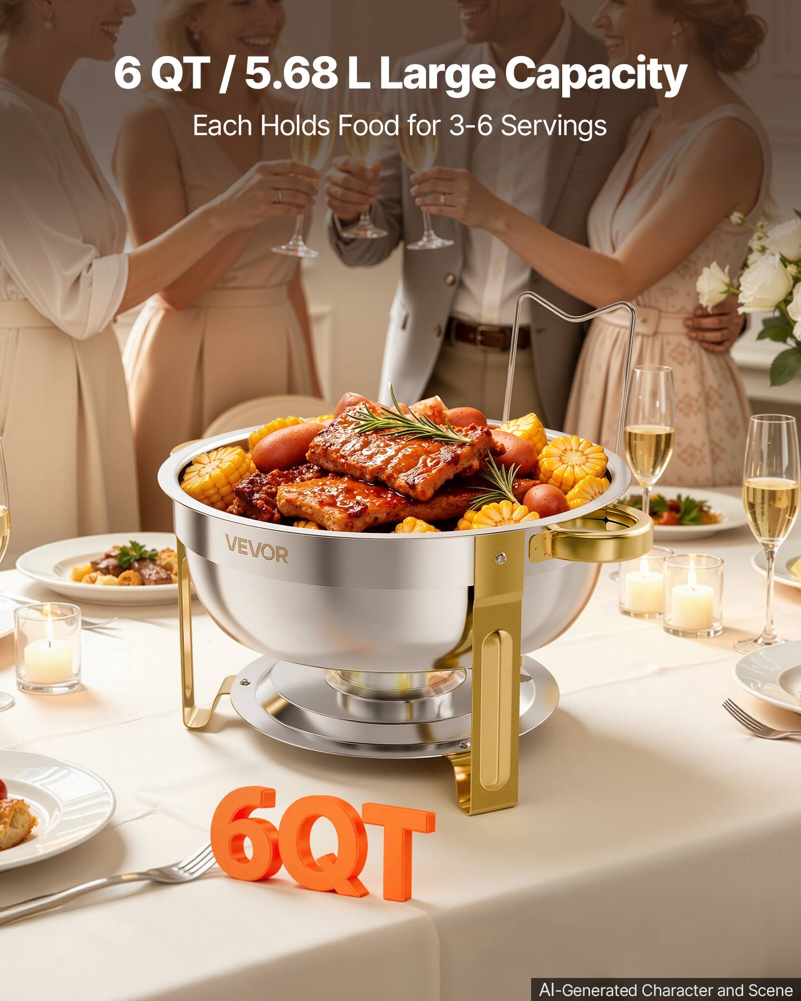 6 QT / 5.68 L Large Capacity  
Each Holds Food for 3-6 Servings  

VEVOR  

6QT  

AI-Generated Character and Scene