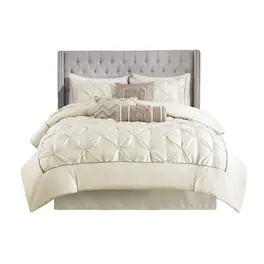 Gracie Mills - Shelby 7-Piece Padded Comforter Set - Ivory