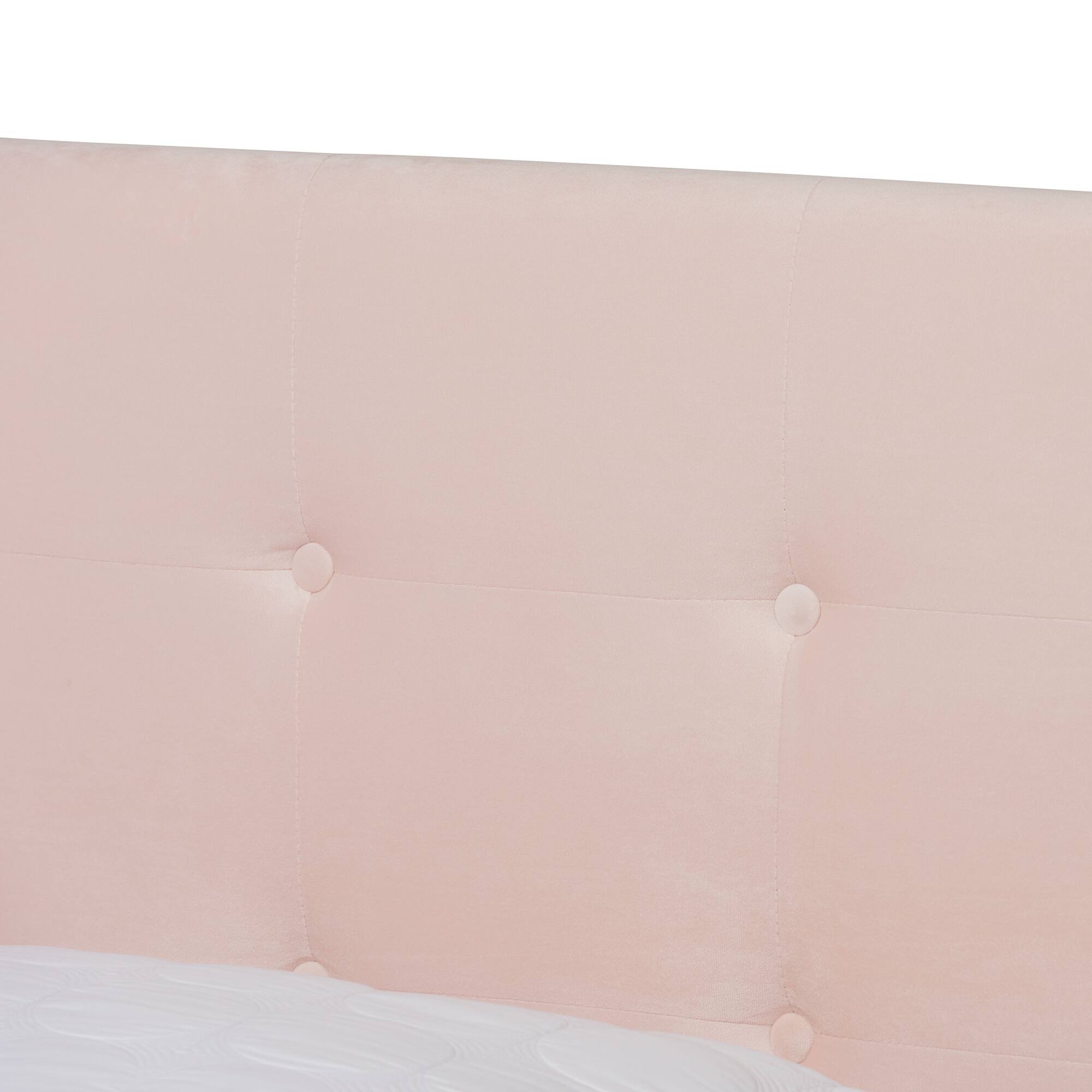 Back. Baxton Studio - Caprice Modern and Contemporary Glam Velvet Fabric Upholstered Panel Bed - Light Pink/Black.