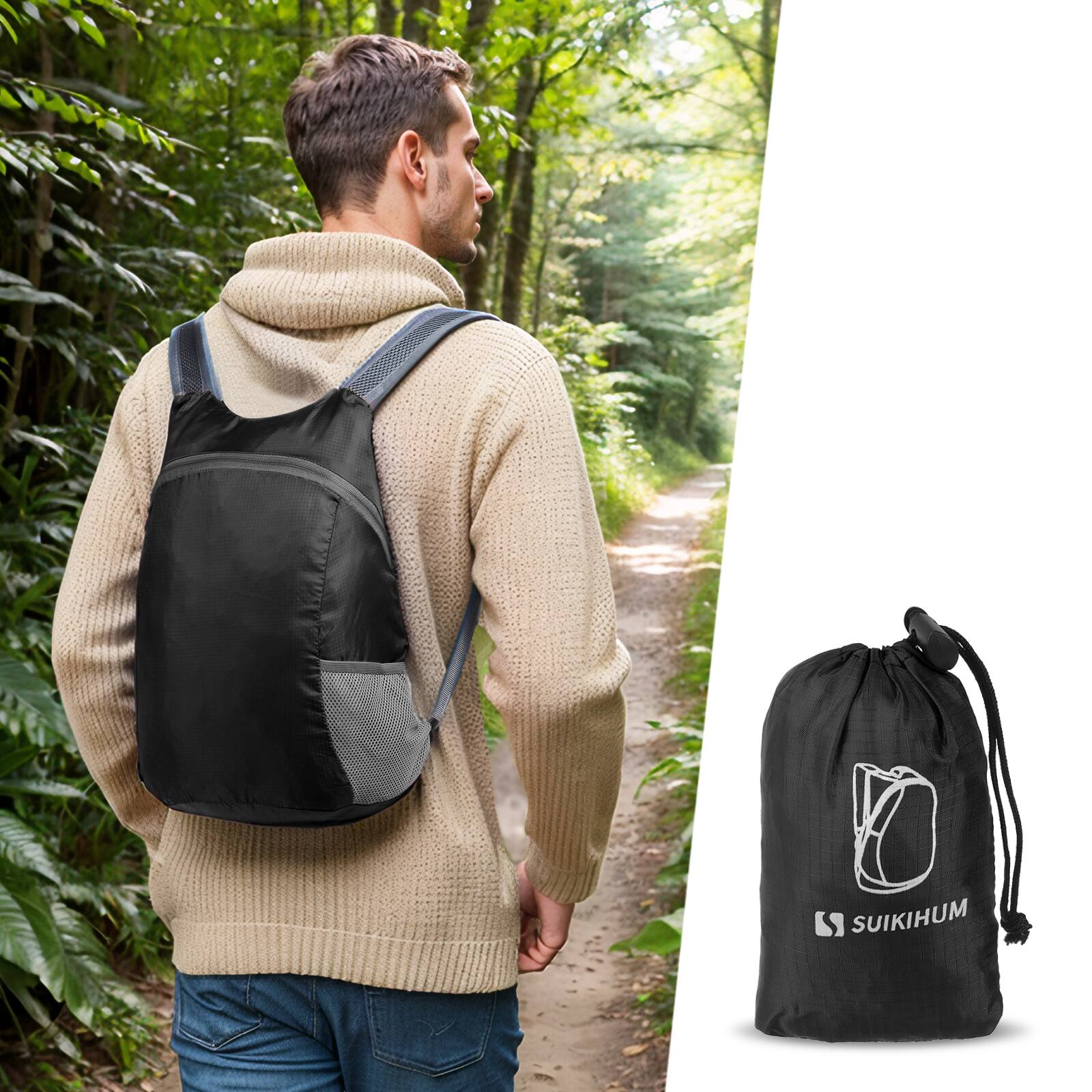 Alt View 6. Unique Bargains - 20L Ultra Hiking-Daypack Lightweight Foldable Travel Packable Backpack for Camping Cycling Outdoor - Black.