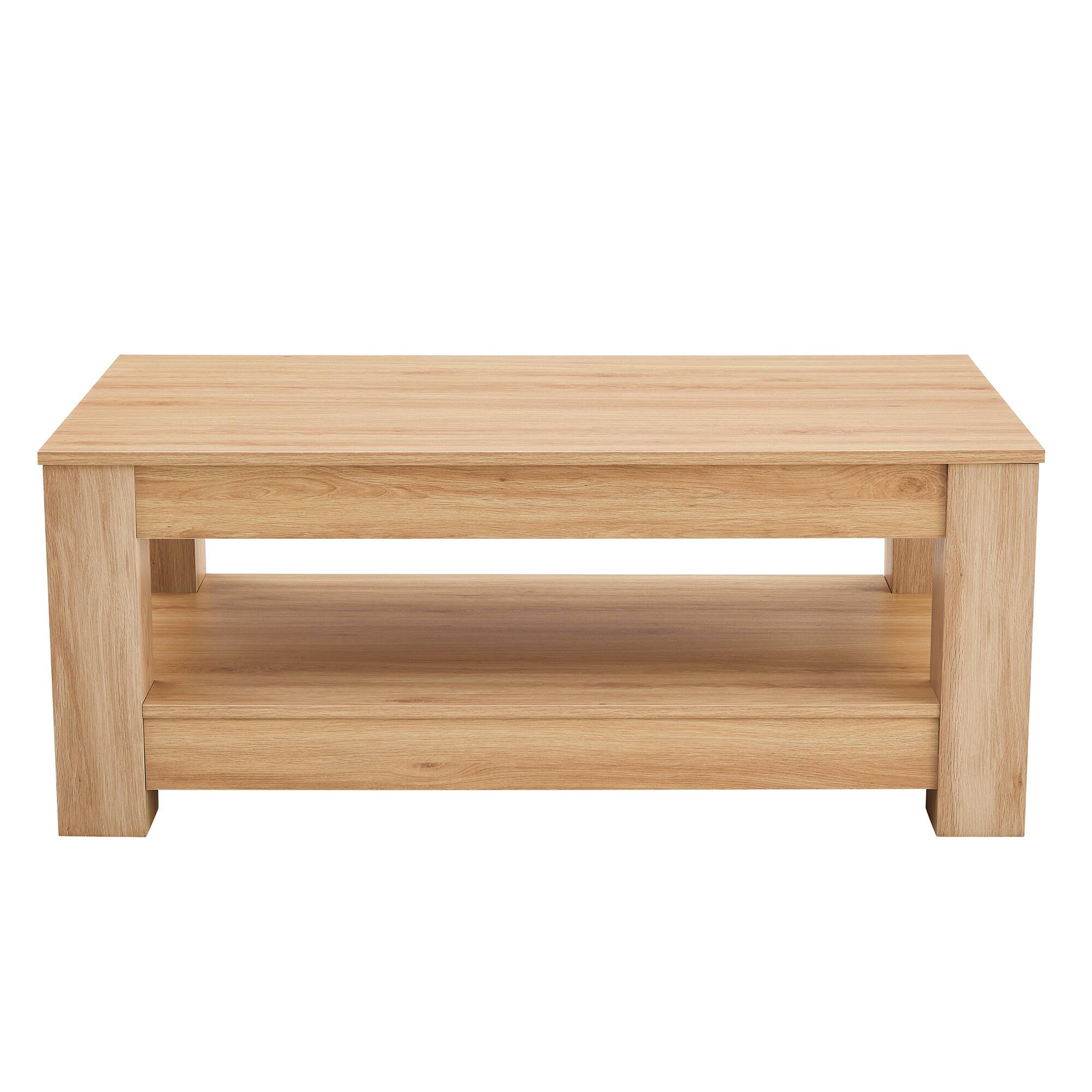 Alt View 6. Loheer - Loheer- Natural Wood Modern Coffee Table Two Tier Center Table with Storage Shelf for Living Room 3.6 x 1.9 x 1.4 ft - Natural Wood.