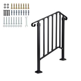 Winado - 1PC Handrails Steps Stair Fits 2-3 Steps Hand Rail, Adjustable Stair Railing for Indoor Outdoor Yard Concrete Porch - Black