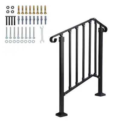 Front. Winado - 1PC Handrails Steps Stair Fits 2-3 Steps Hand Rail, Adjustable Stair Railing for Indoor Outdoor Yard Concrete Porch - Black.