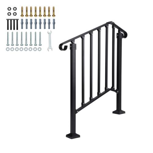 Front. Winado - 1PC Handrails Steps Stair Fits 2-3 Steps Hand Rail, Adjustable Stair Railing for Indoor Outdoor Yard Concrete Porch - Black.