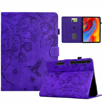 Front. Dteck - for Samsung Galaxy Tab S9 11.0" 2023 & S8 & S7 (SM-X710/X700/T870) Case,Embossed PU Leather Flip Card Slots Stand Cover - Purple.