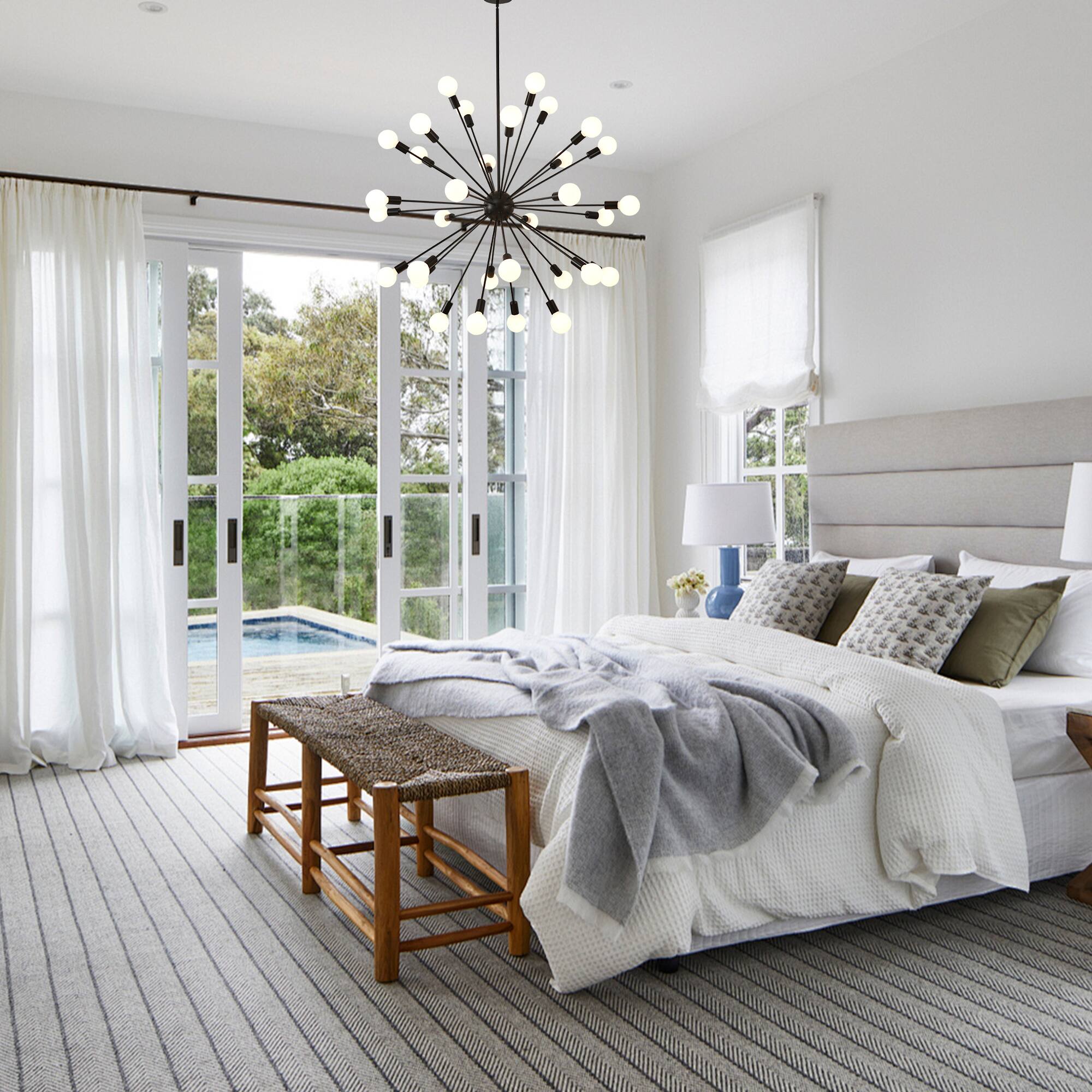 Back. RYHNUYNE - 32-Light Sputnik Chandelier 47 Inch Large Mid Century Modern Pendant Light Adjustable Height Vintage Ceiling Fixture.