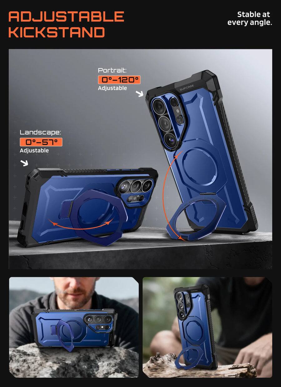 ADJUSTABLE KICKSTAND  
Stable at every angle.  

Portrait: 0°-120° Adjustable  
Landscape: 0°-57° Adjustable