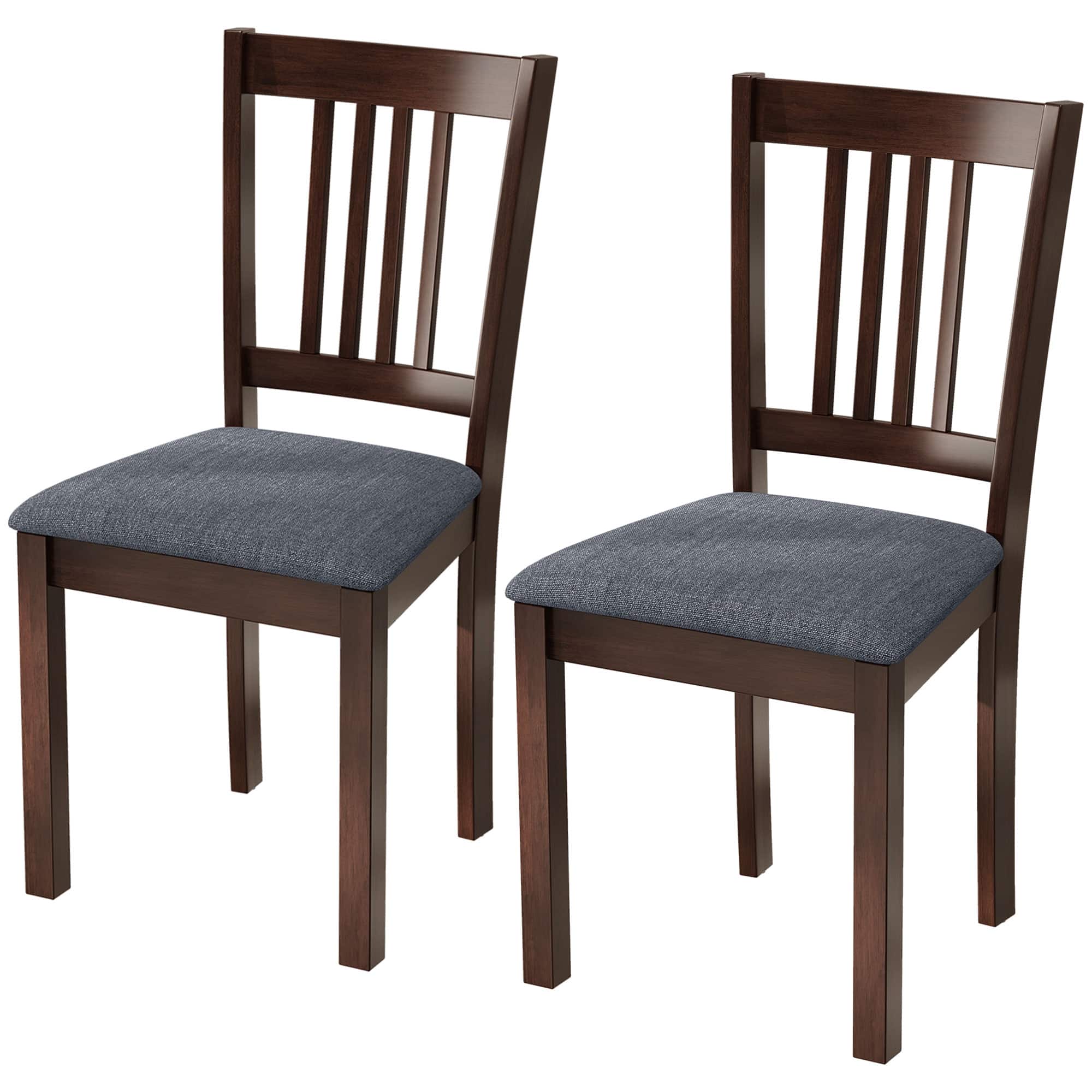 Homcom - Chairs Set of 2, Upholstered Kitchen Chairs with Rubberwood Frame - Espresso and Gray