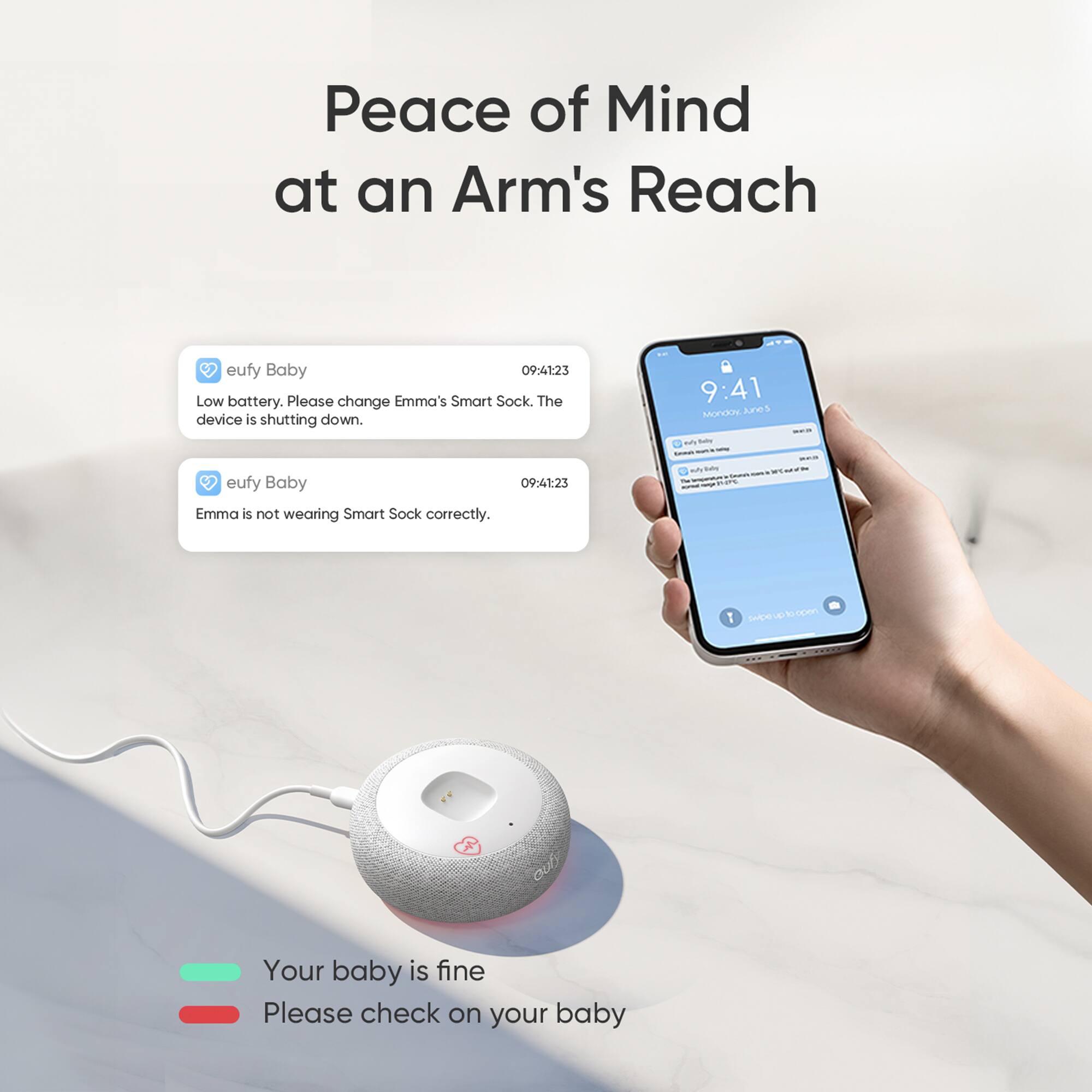 Alt View 13. eufy - S320 Smart Sock WiFi Baby Monitor with Receiver and Customizable Wellness Tracker - Blue.