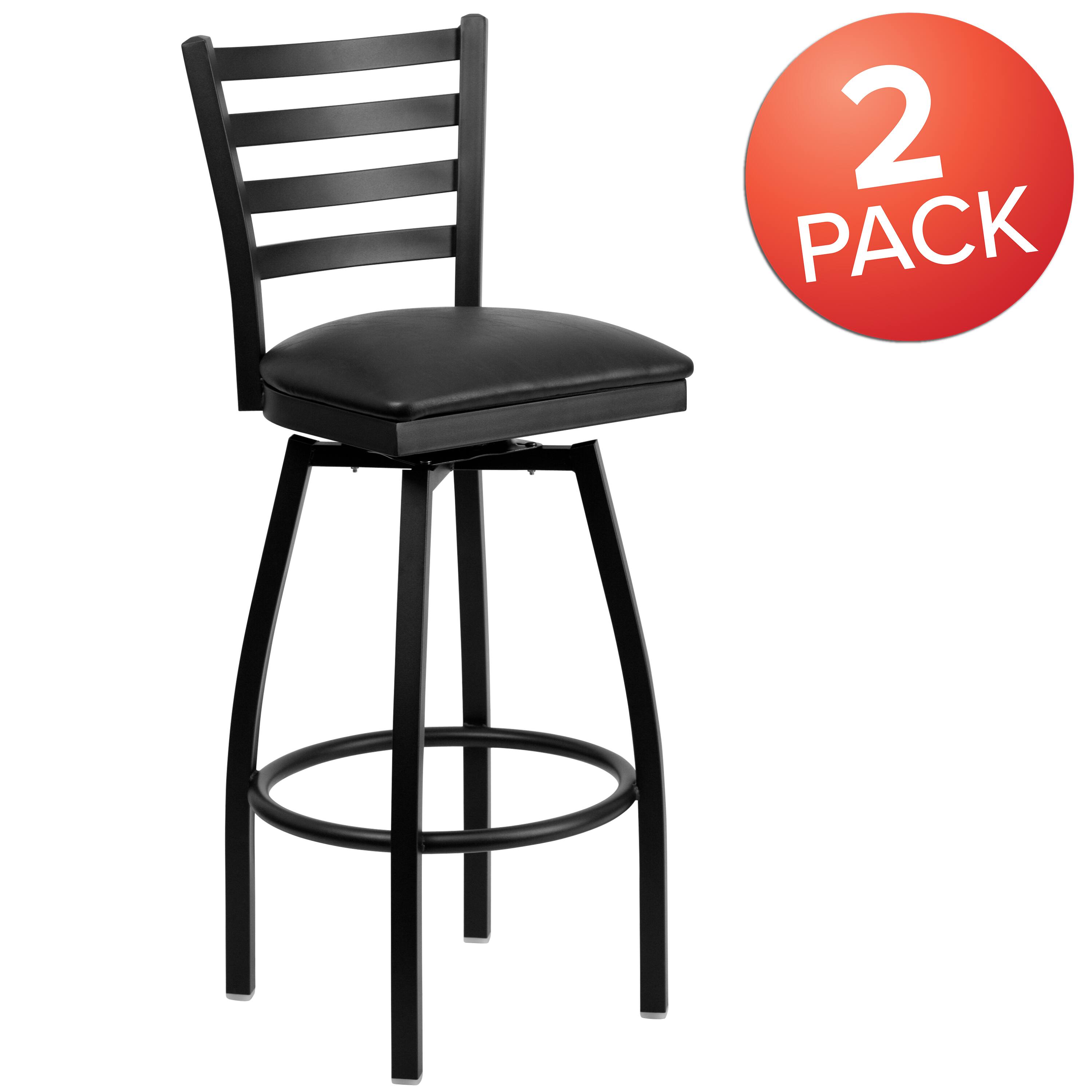 Alt View 1. Emma + Oliver - 2 Pack Ladder Back Swivel Metal Barstool - Black Vinyl Seat/Black Metal Frame.