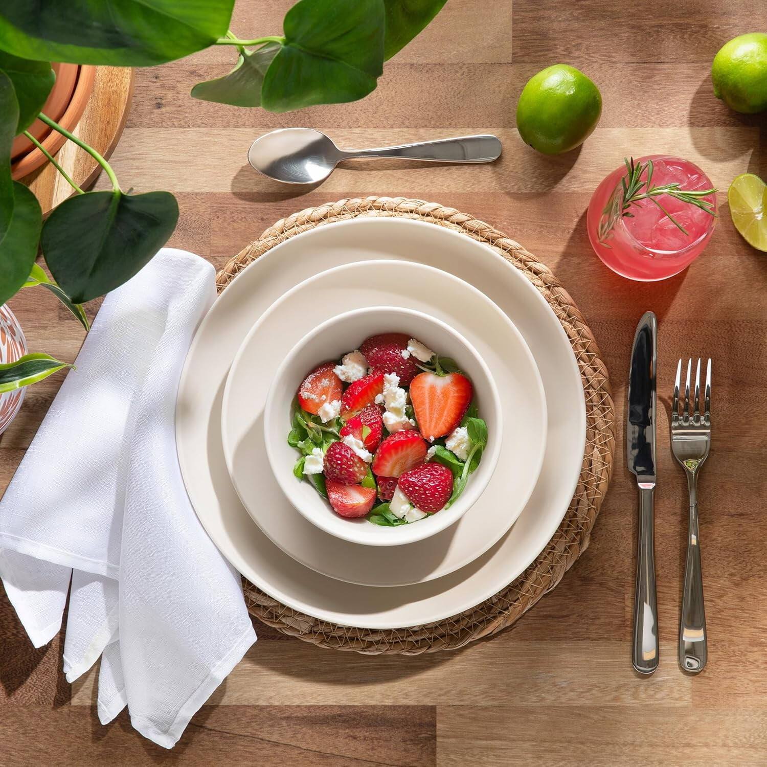 Alt View 4. Larder & Vine - 12-Piece Casa Modern Dinnerware Set for 4, Made from 100% BPA-Free Melamine - Ivory.