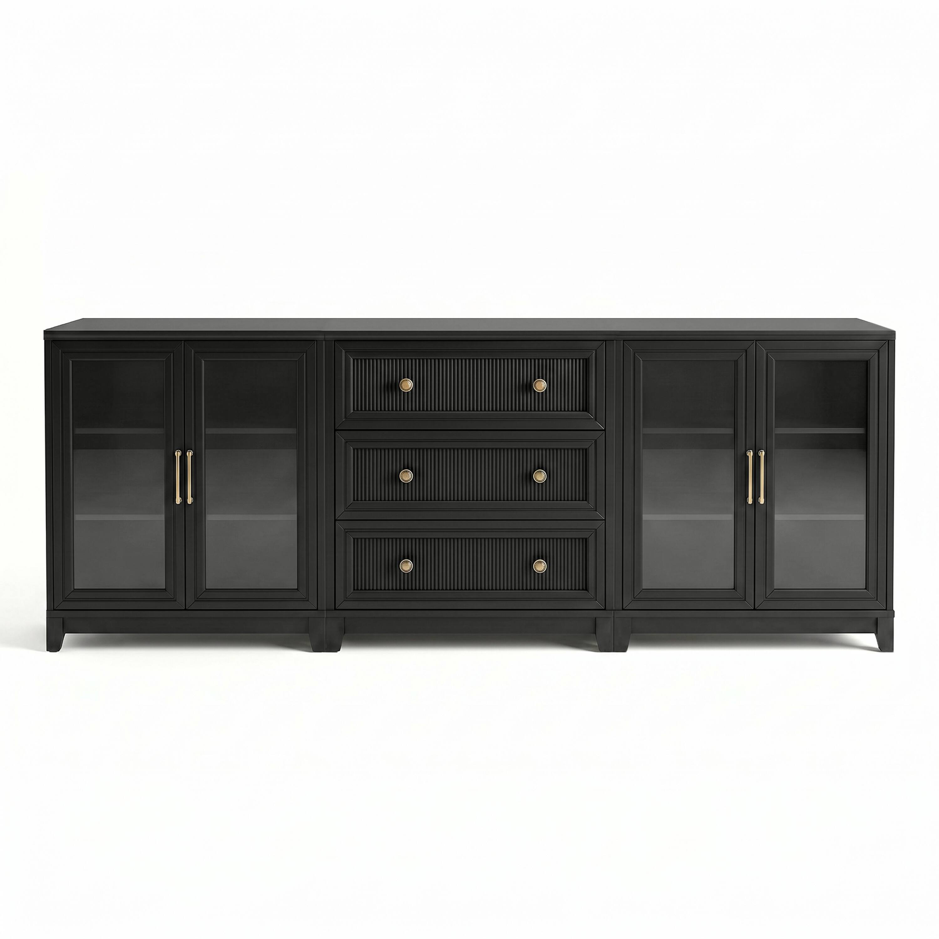 Alt View 1. Martha Stewart - Bedford 2-Piece Modular Cabinet and 3-Drawer Base Cabinet Set with Premium Hardware, Soft-Close Glass Doors - Black Frame/Gold Hardware.