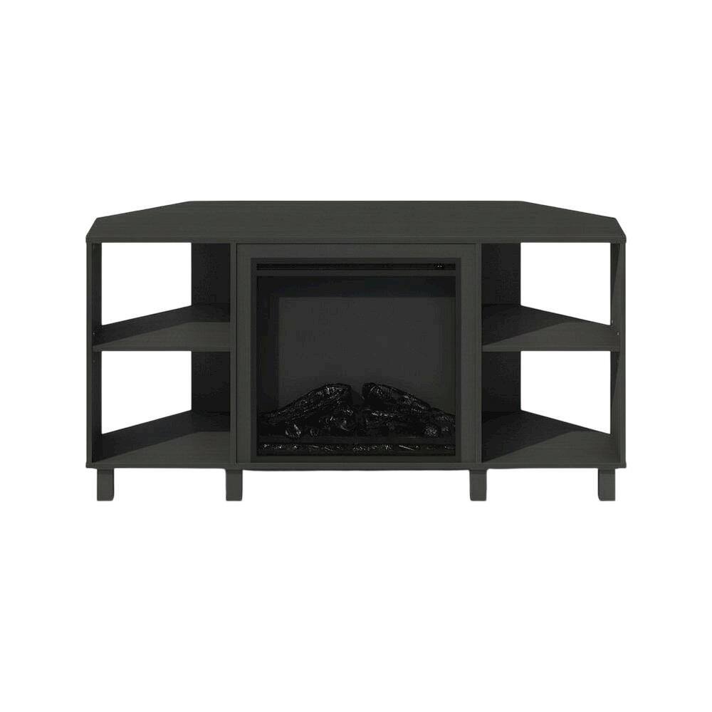 Alt View 3. FurniFact - Brown electric fireplace corner TV stand with storage and media center features - Brown.