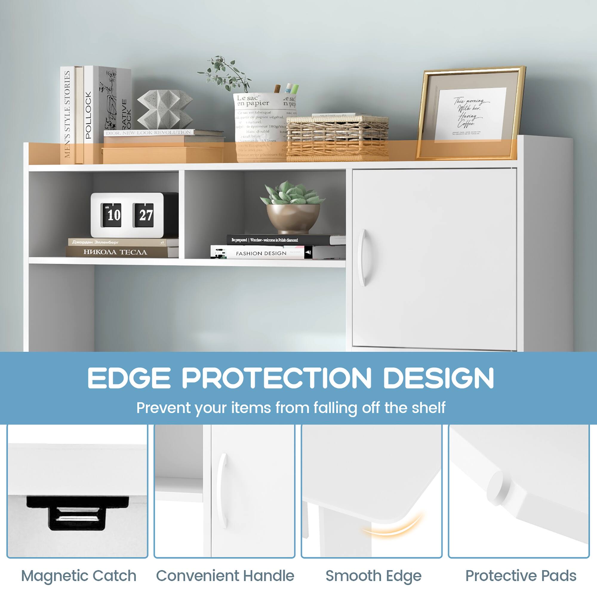 STORIES MENS POLLOCK ATIVE 00 NEww LI RENA LO s A Se 71 papter n 7  - C - cuna  .n - S I -  -  - T  Fl - Hny OF : 10 27 Apan er Shd - -  TECAA FASHION DESIGN - EDGE PROTECTION DESIGN Prevent your items from falling off the shelf Magnetic Catch Convenient Handle Smooth Edge Protective Pads