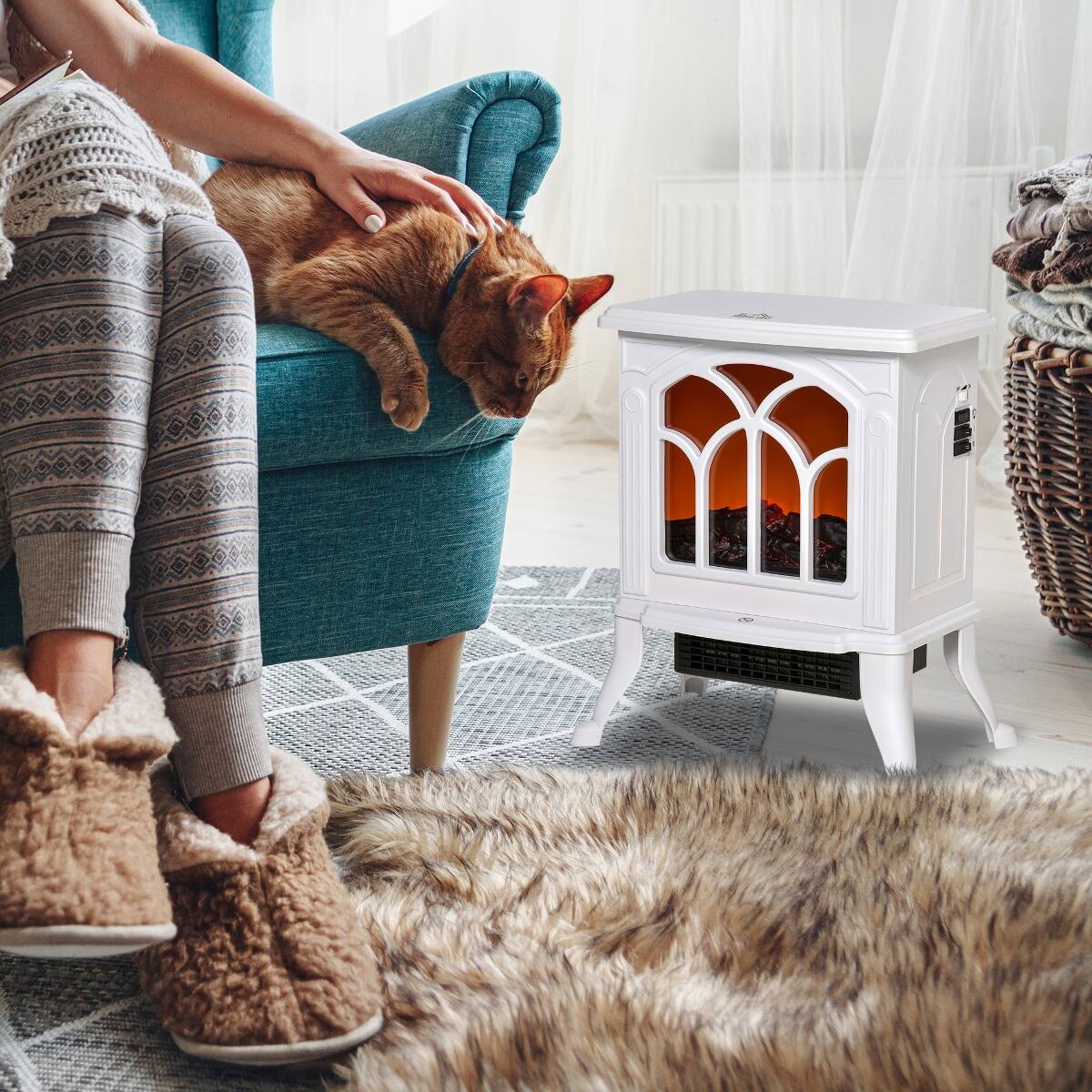 Alt View 4. Loheer - Loheer 17 inch freestanding electric fireplace White Portable Heater - White.