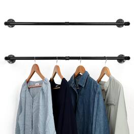 Oumilen - 2-Pack Industrial Cast Iron Pipe Wall Mount Clothes Rack, 33.8 Inch L-Shaped Matte Garment Hanging Rod Set - Black