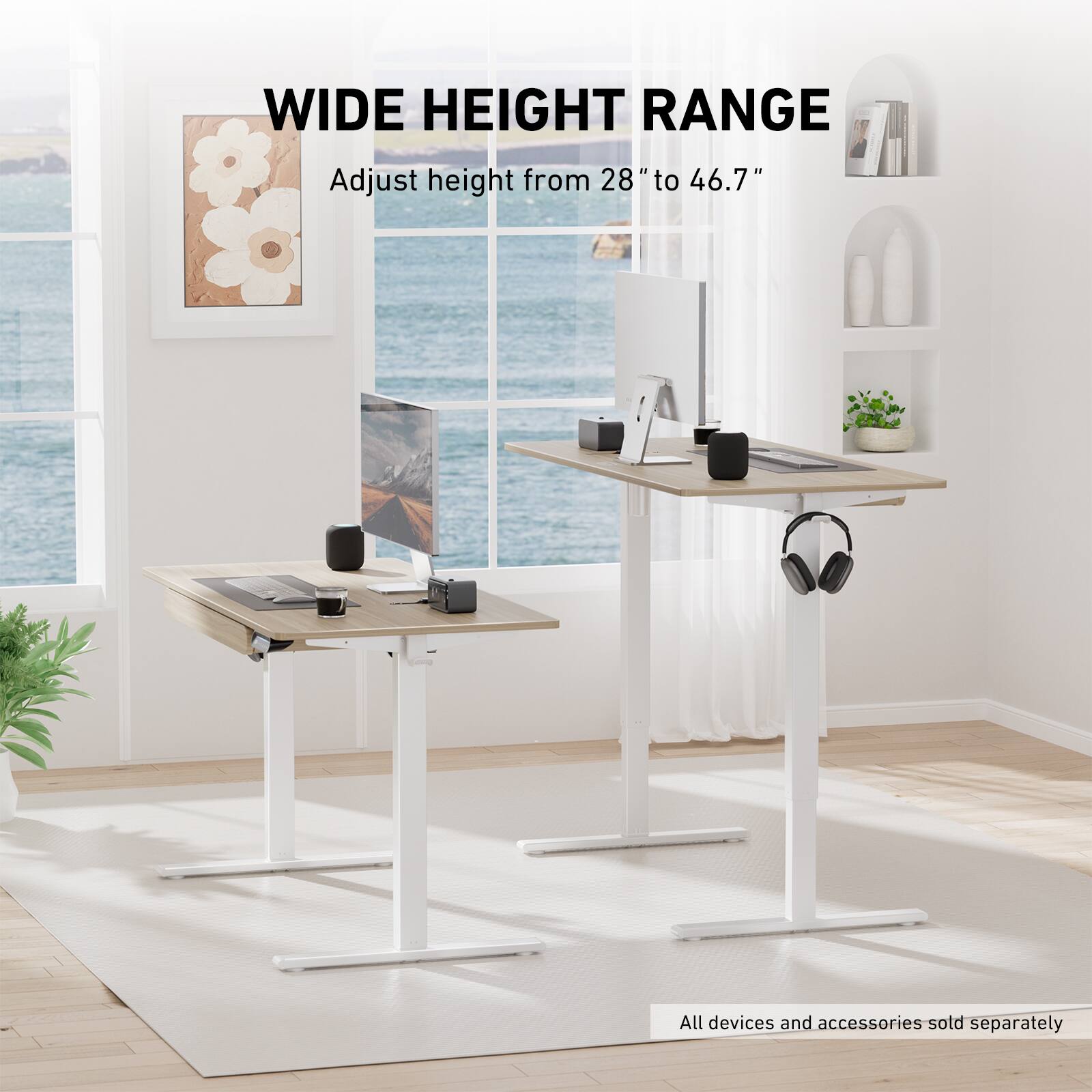 "Wide Height Range: Adjust height from 28" to 46.7". All devices and accessories sold separately."