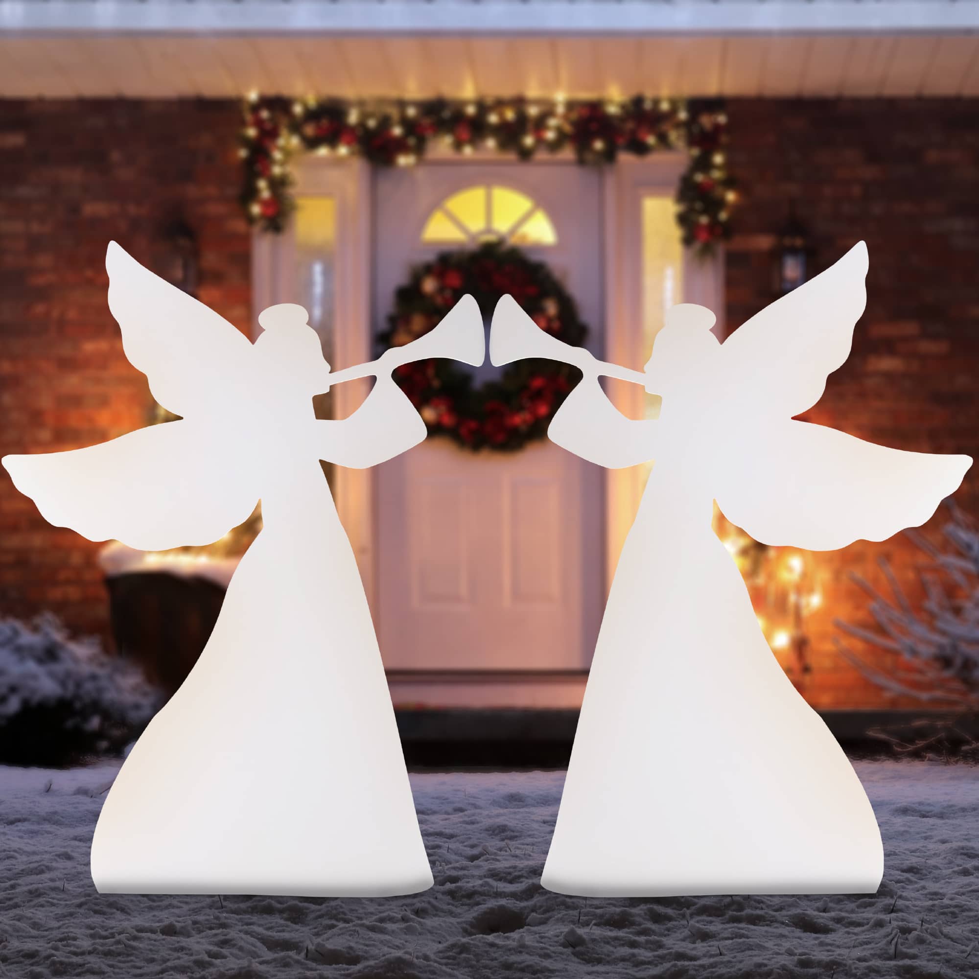 Front. Best Choice Products - Best Choice Products 3ft Set of 2 Christmas Angel Yard Decorations w/ Weather-Resistant PVC, 4 Stakes - White.