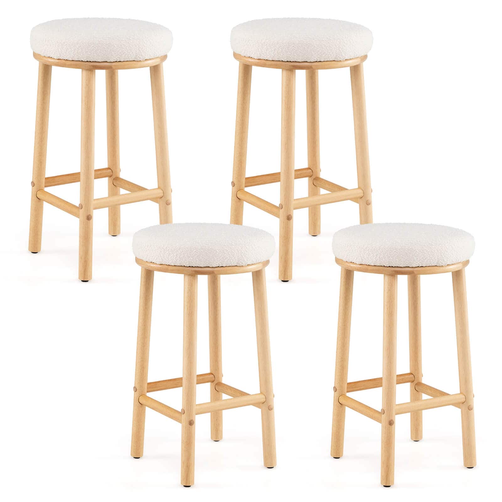 "Costway - 27"" Bar Stools Set of 4 Upholstered Barstools with Boucle Fabric Seats Footrests - Natural" price history on PriceWatchPro