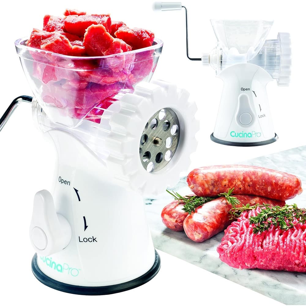 MOSZAR LLC - Manual Meat Grinder – Stainless Steel Plates, Heavy-Duty, Silver