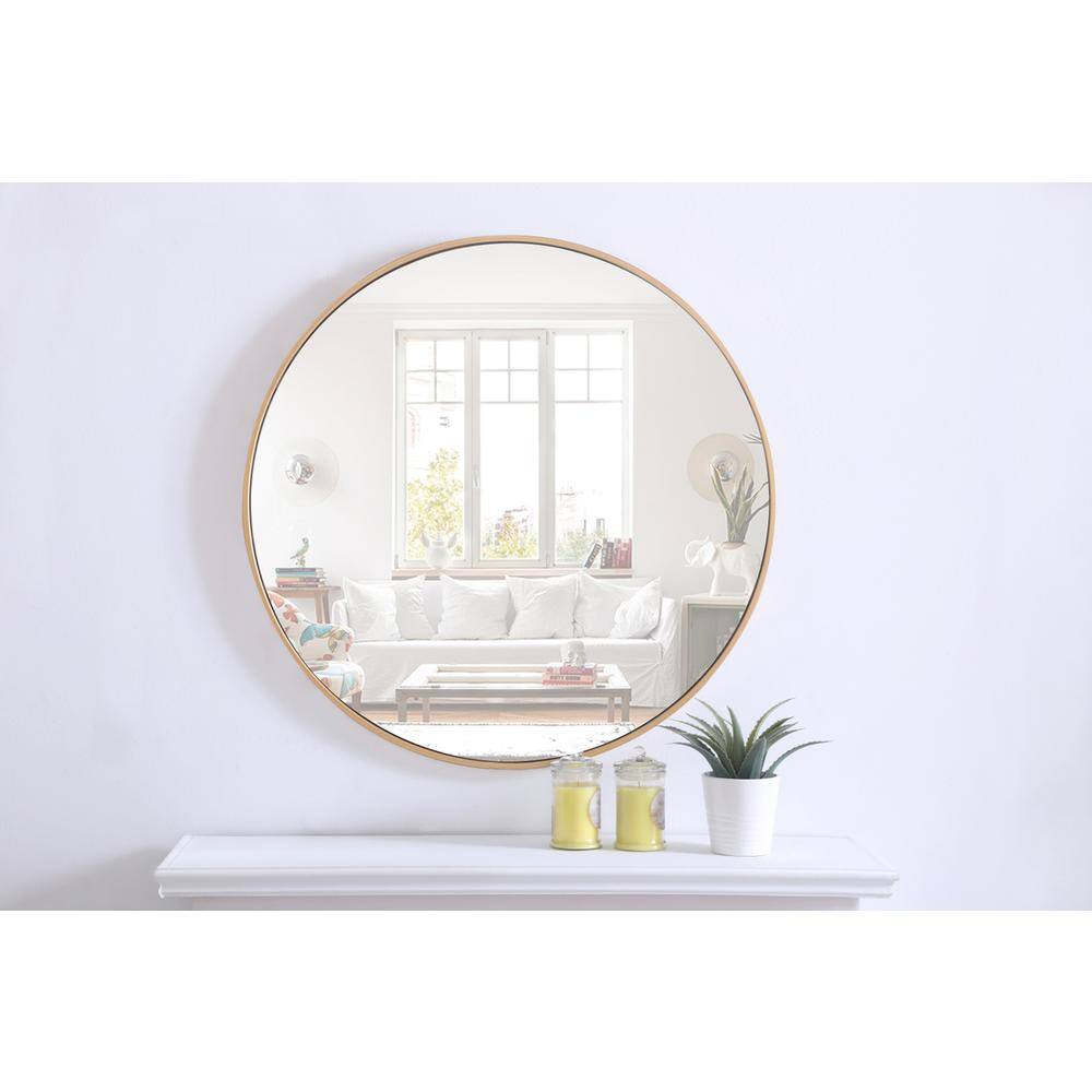 Alt View 2. Elegant Decor - Metal frame Round Mirror 32 inch Brass finish - Brass.
