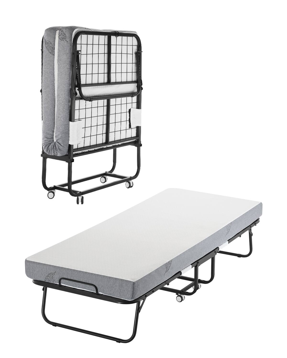VEVOR - Rollaway Bed, 31 in x 75 in Folding Bed with 5 in Mattress, Twin Size Foldable Bed - White,Black