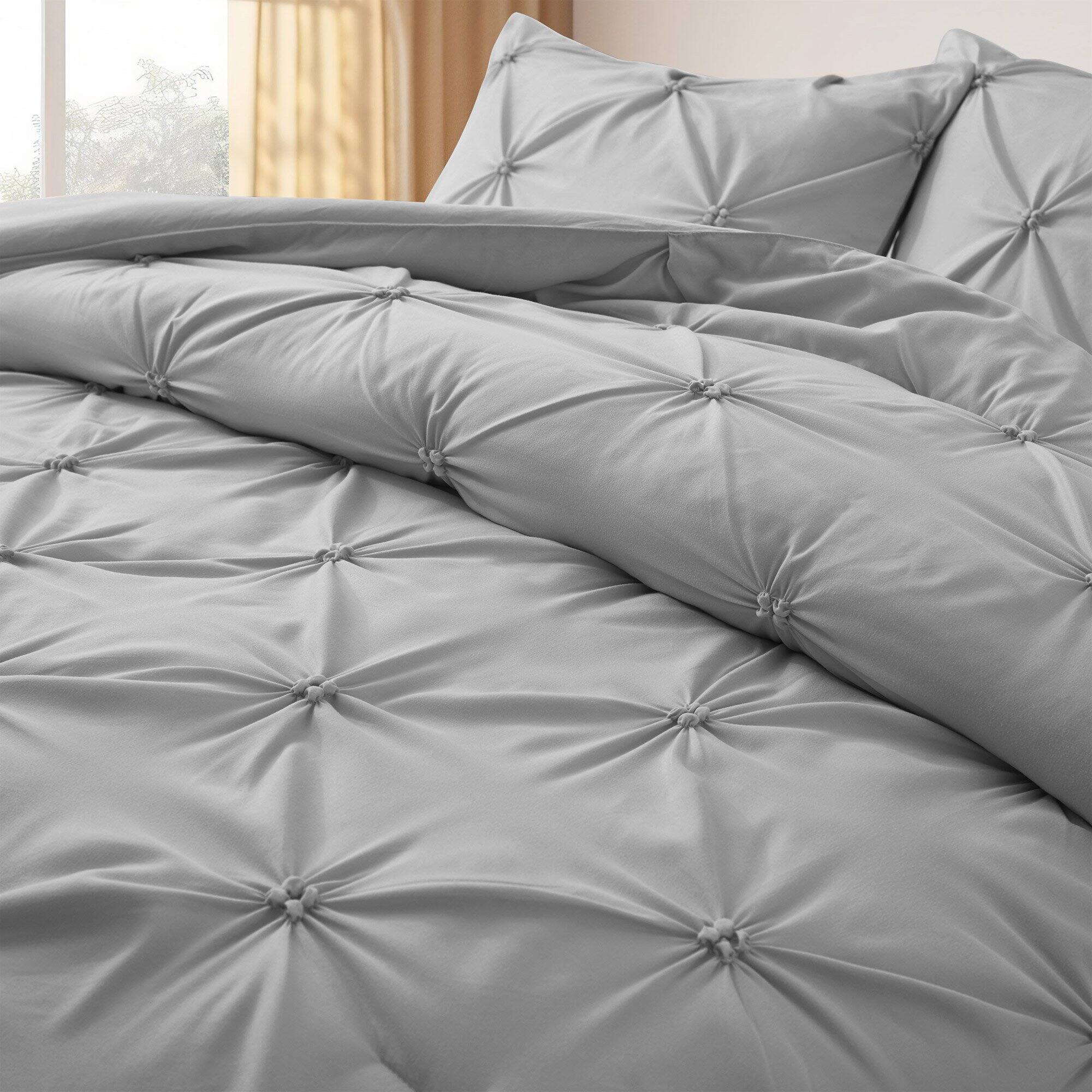 Back. Nest - Peace Nest 3 Pieces Pinch Pintuck Comforter Set Bedding Set for All Season - Dark Gray.