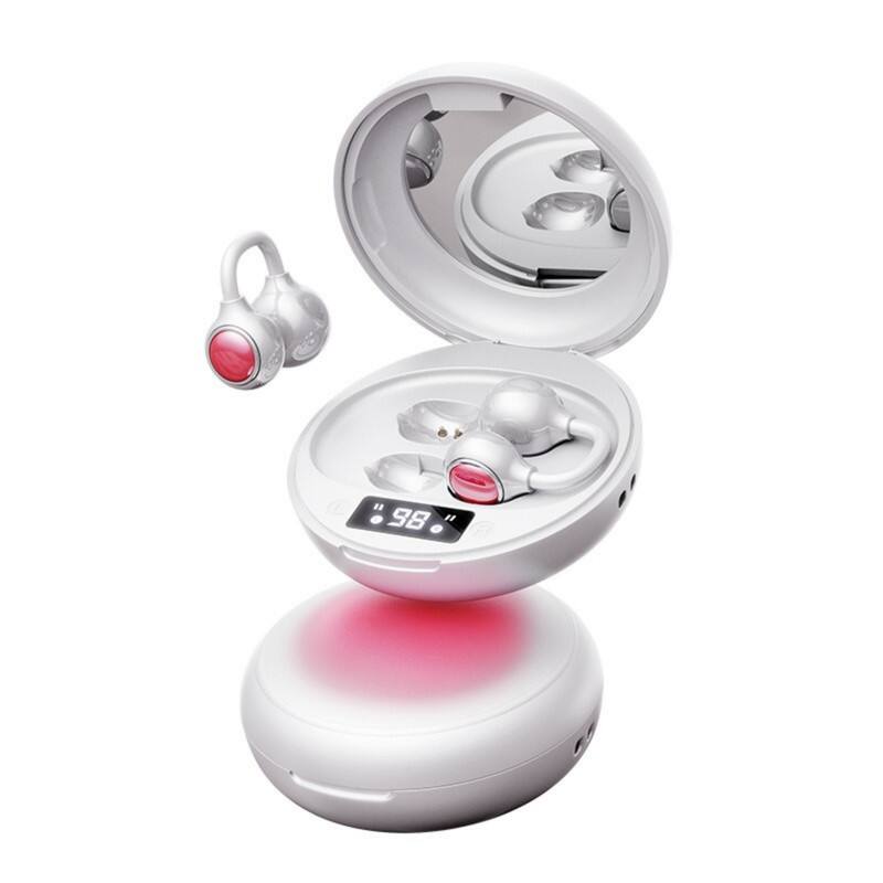 Front. RISOKEYS - Open-Ear Bluetooth Earbuds w/ Clear Call, Voice Control, LED Display, 36H Battery for Running, Commuting ,White.