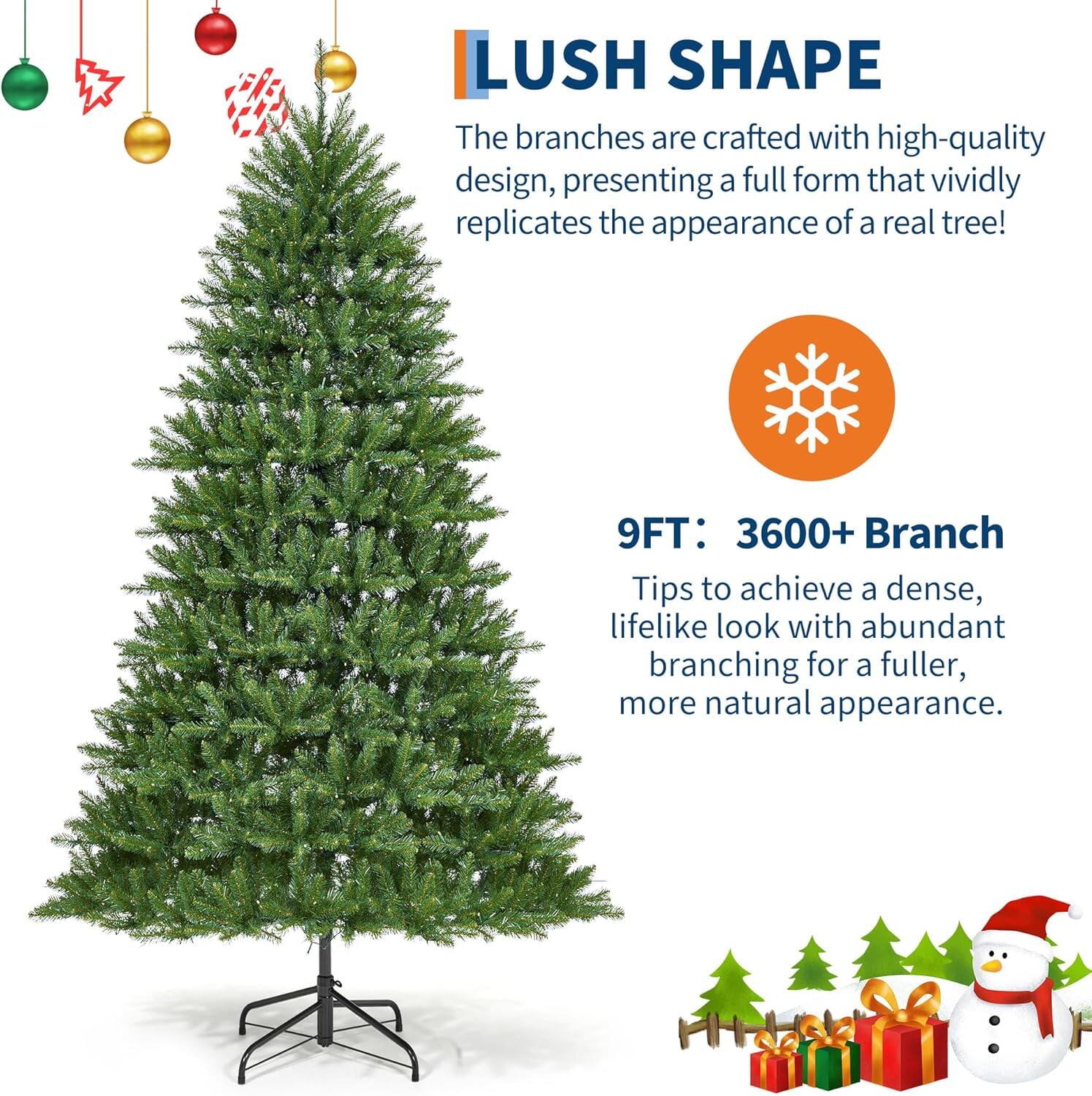 Alt View 1. Jojoka - 9ft Pre-Lit Artificial Christmas Tree 900 LED Lights Foldable Stand Foot Pedal Easy Setup - Green 9ft.