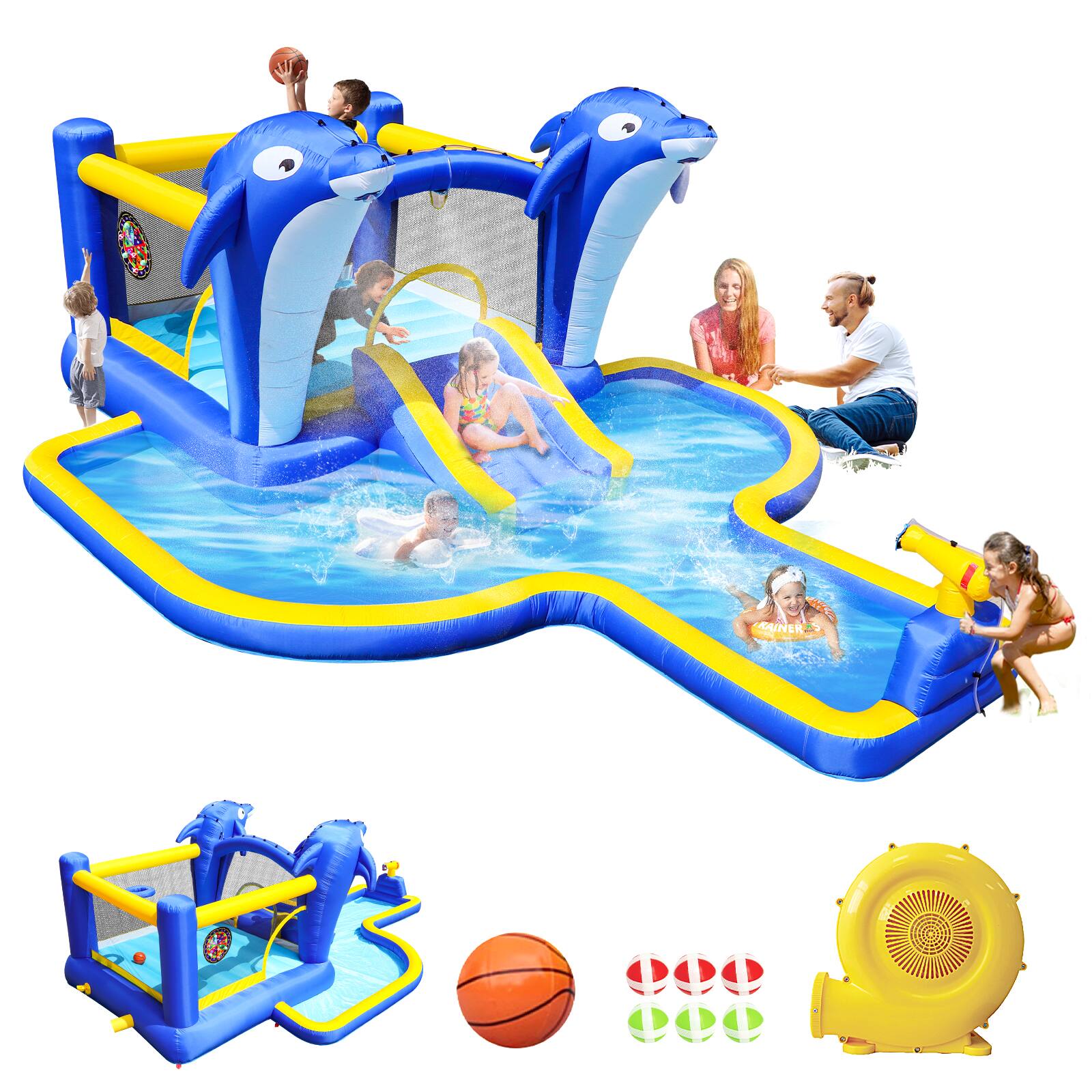 Back. Loheer - Loheer 8 in 1 Inflatable Water Park Bounce House with Slide Dolphin Sprinkler Target Games.
