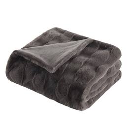 Gracie Mills - Barry Faux Fur Basket Weave Throw - Gray