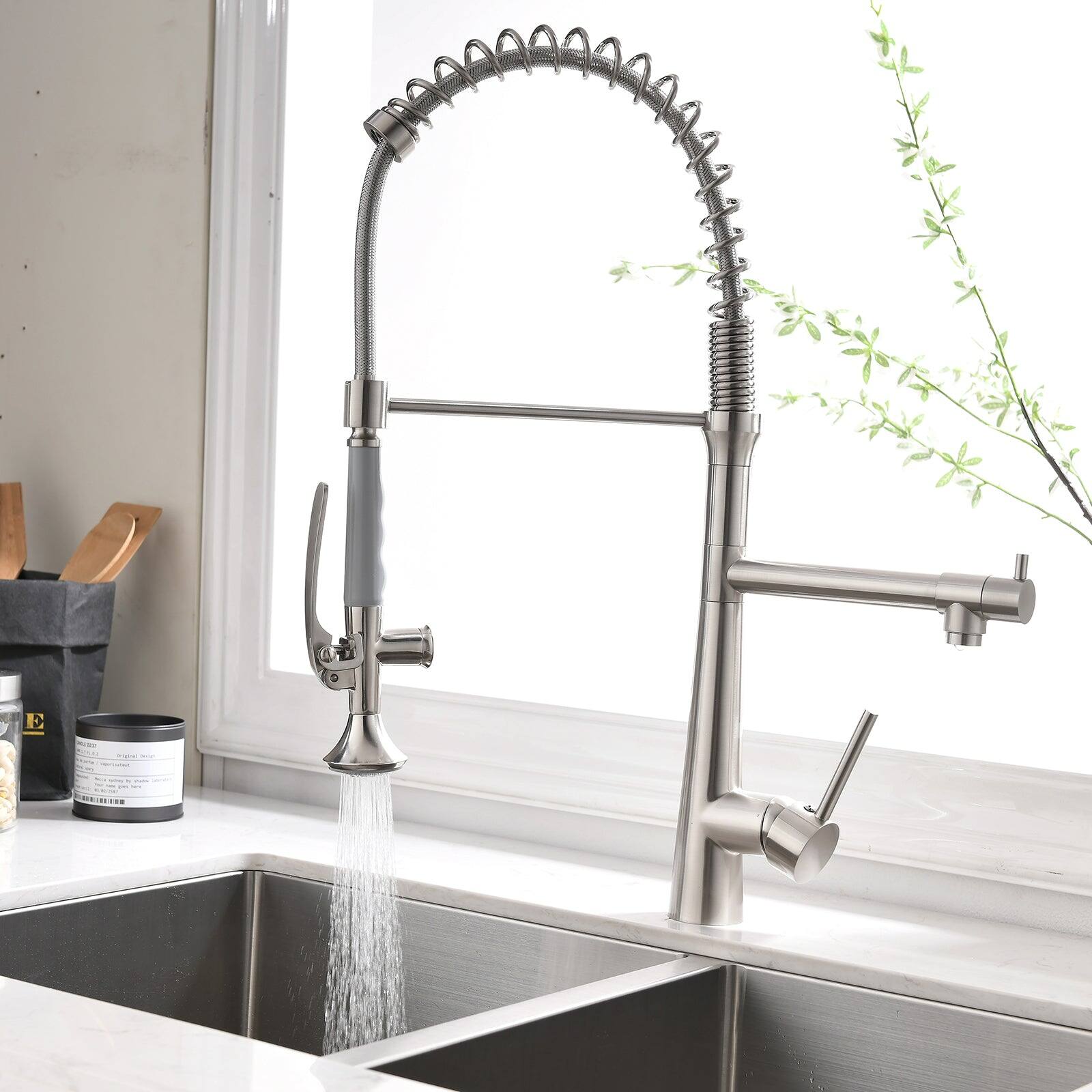 Alt View 5. Boyel Living - Stainless Steel Single Handle Silver Pull Down Sprayer Kitchen Faucet - Silver.