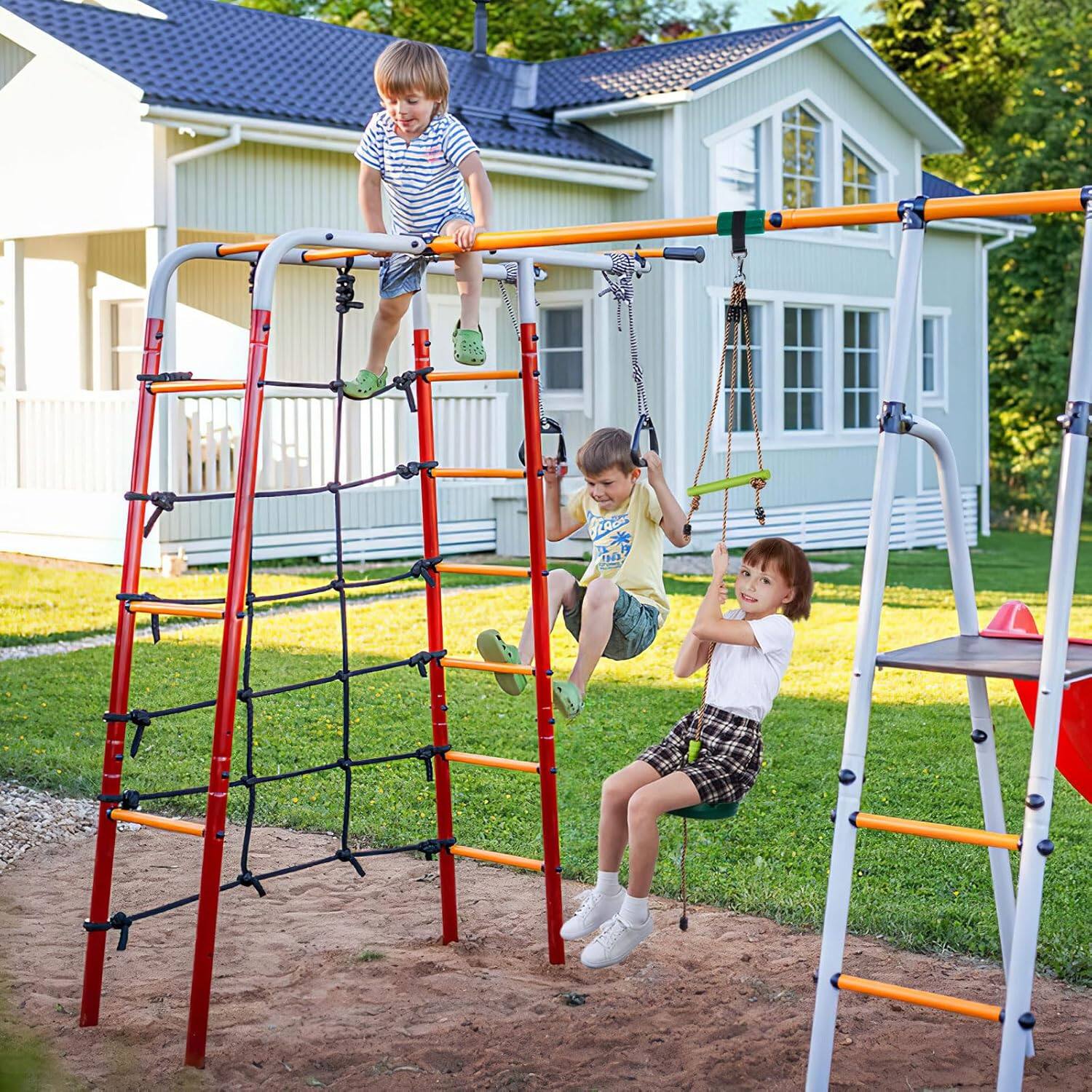 Alt View 7. AGPtek - Disc Swing with Monkey Bars Tree Swing Set - Green.
