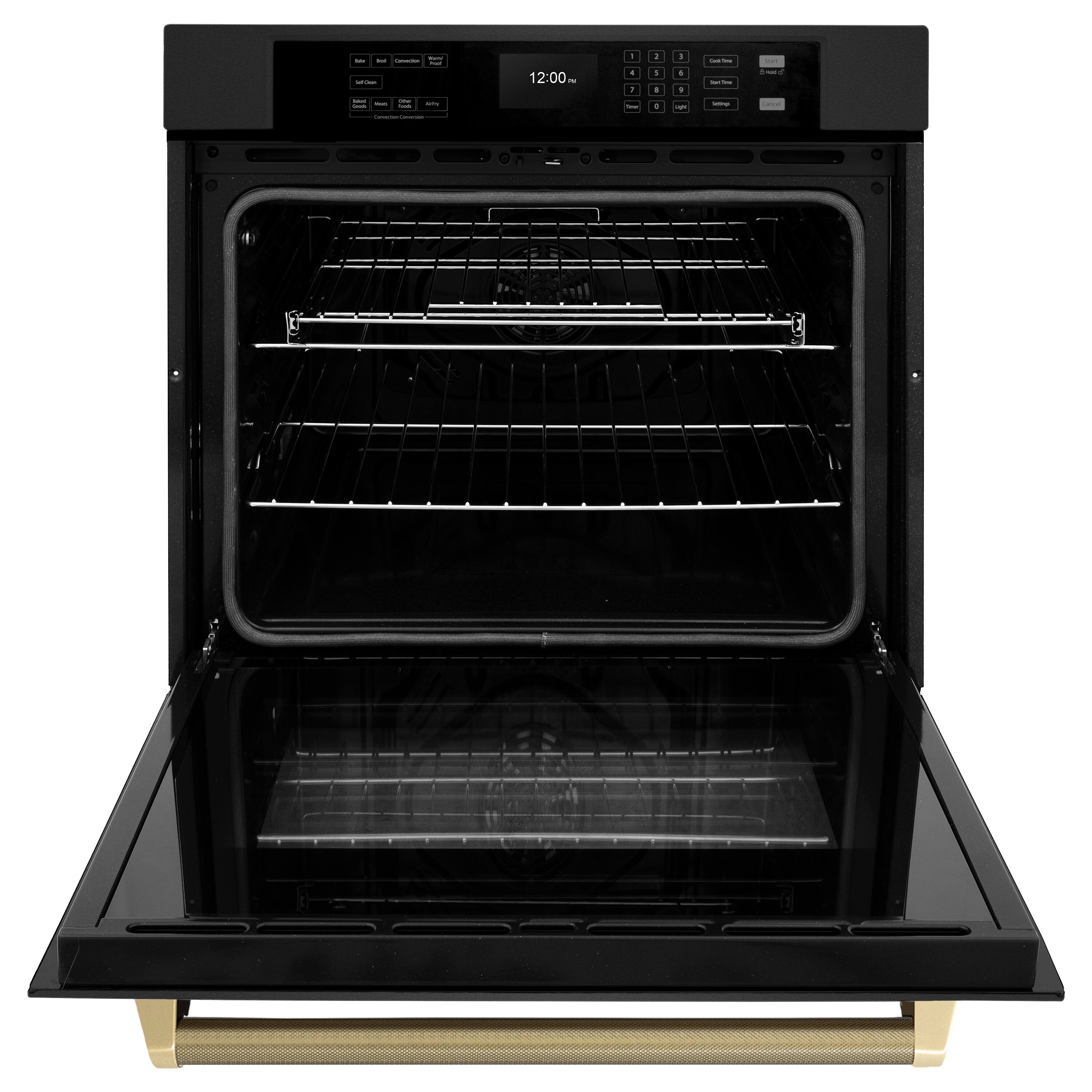 Angle. ZLINE - ZLINE Autograph 30 in. True Convection Single Wall Oven in Black Steel with Bronze Helix Handle (WASBZ-30-KCB) - Black Stainless Steel.