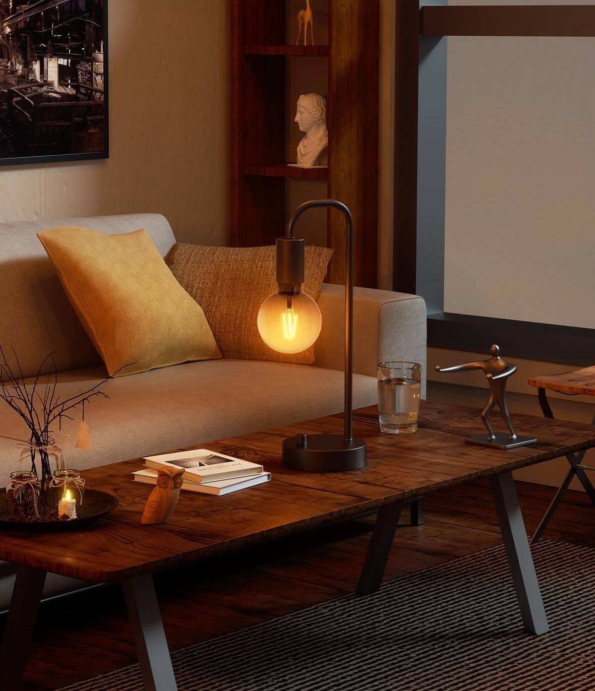 Alt View 2. FINEAK - Dimmable Industrial Table Lamp-Modern Bedside Light with LED Bulb - Black.