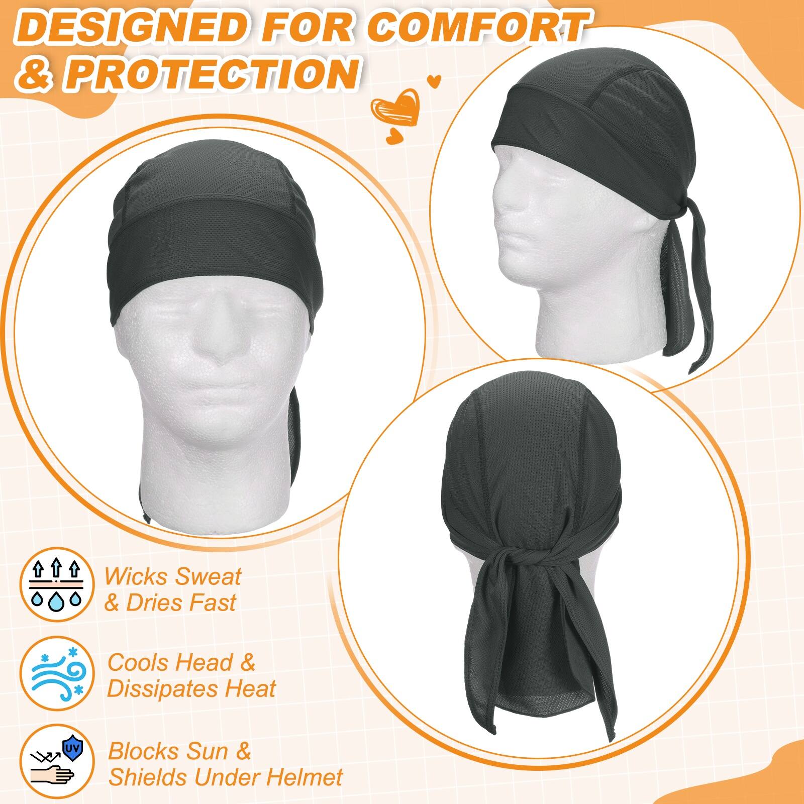 DESIGNED FOR COMFORT & PROTECTION

- Wicks Sweat & Dries Fast
- Cools Head & Dissipates Heat
- Blocks Sun & Shields Under Helmet