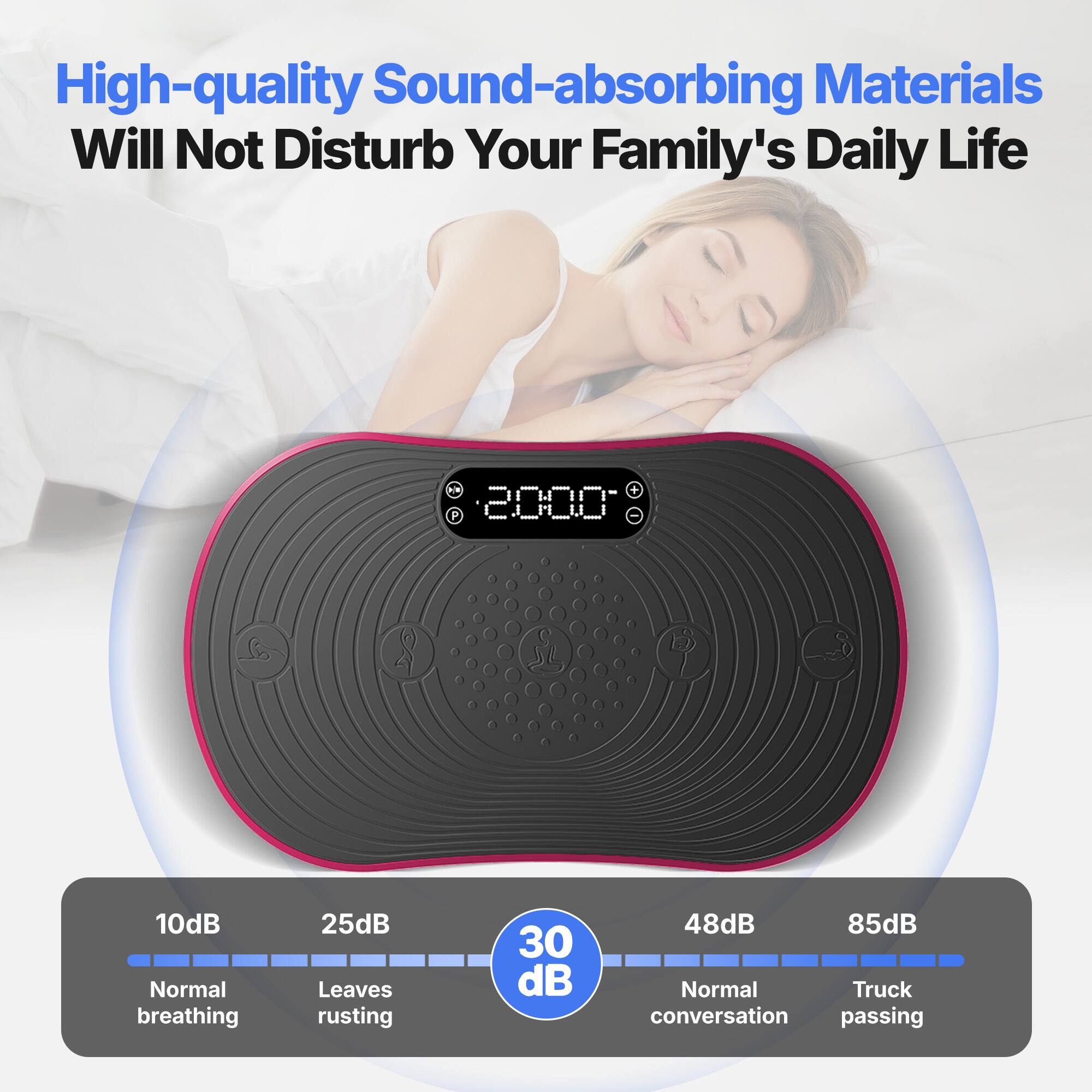 High-quality Sound-absorbing Materials Will Not Disturb Your Family's Daily Life

P 2000 SL

10dB Normal breathing  
25dB Leaves rusting  
30 dB  
48dB Normal conversation  
85dB Truck passing