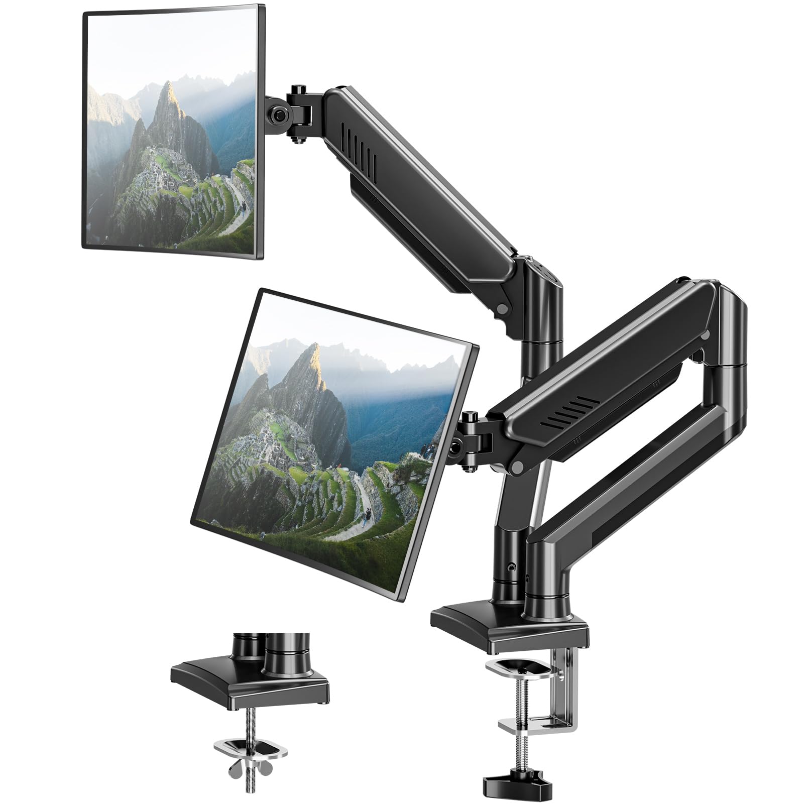 Comfort Essence - Monitor Arm Desk Mount Fits 13 To Computer Screens Holds 4 4 Display Vesa Adjustable Double Stand With Clam - Black Dual