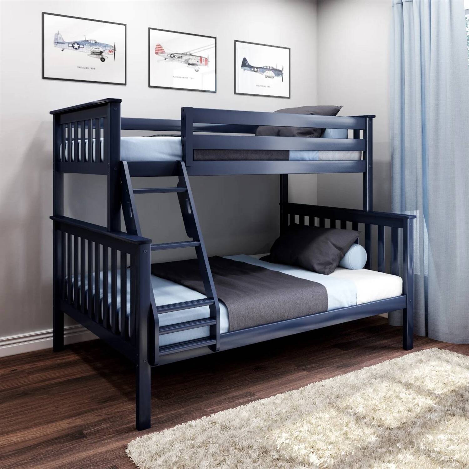 Back. Hivvago - Hivvago Twin over Full size Solid Wood Bunk Bed - Dark Blue.