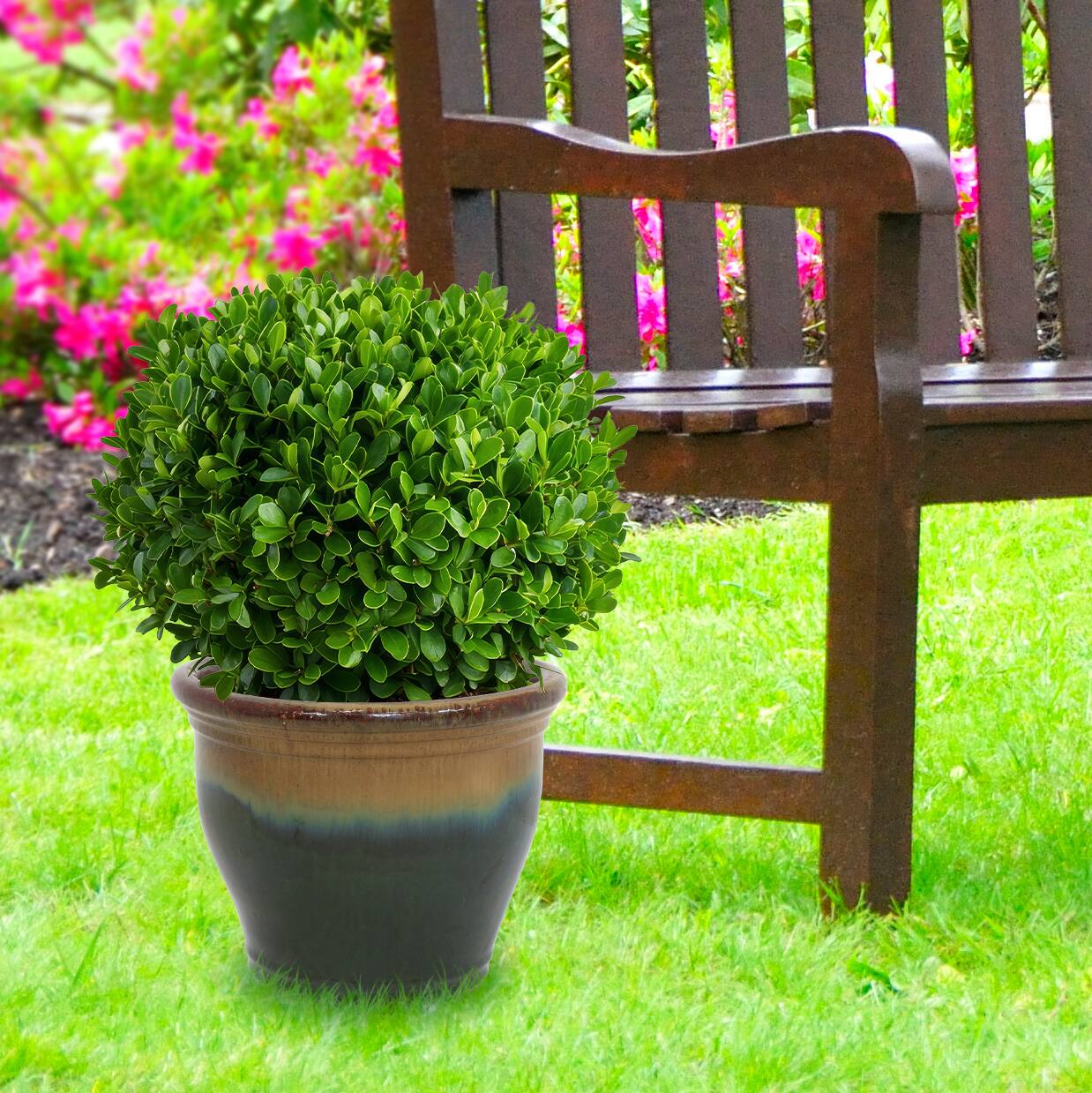 Alt View 7. Sunnydaze - 15 in Studio High-Fired Glaze Ceramic Planter - Forest Lake Green.