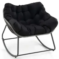 Costway 1 PCS Outdoor Rocking Chair Oversized Patio PE Wicker Egg Chair Rattan Lounge Chair - Black + Mix Gray - Front_Zoom