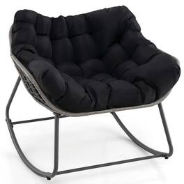 Costway - 1 PCS Outdoor Rocking Chair Oversized Patio PE Wicker Egg Chair Rattan Lounge Chair - Black + Mix Gray