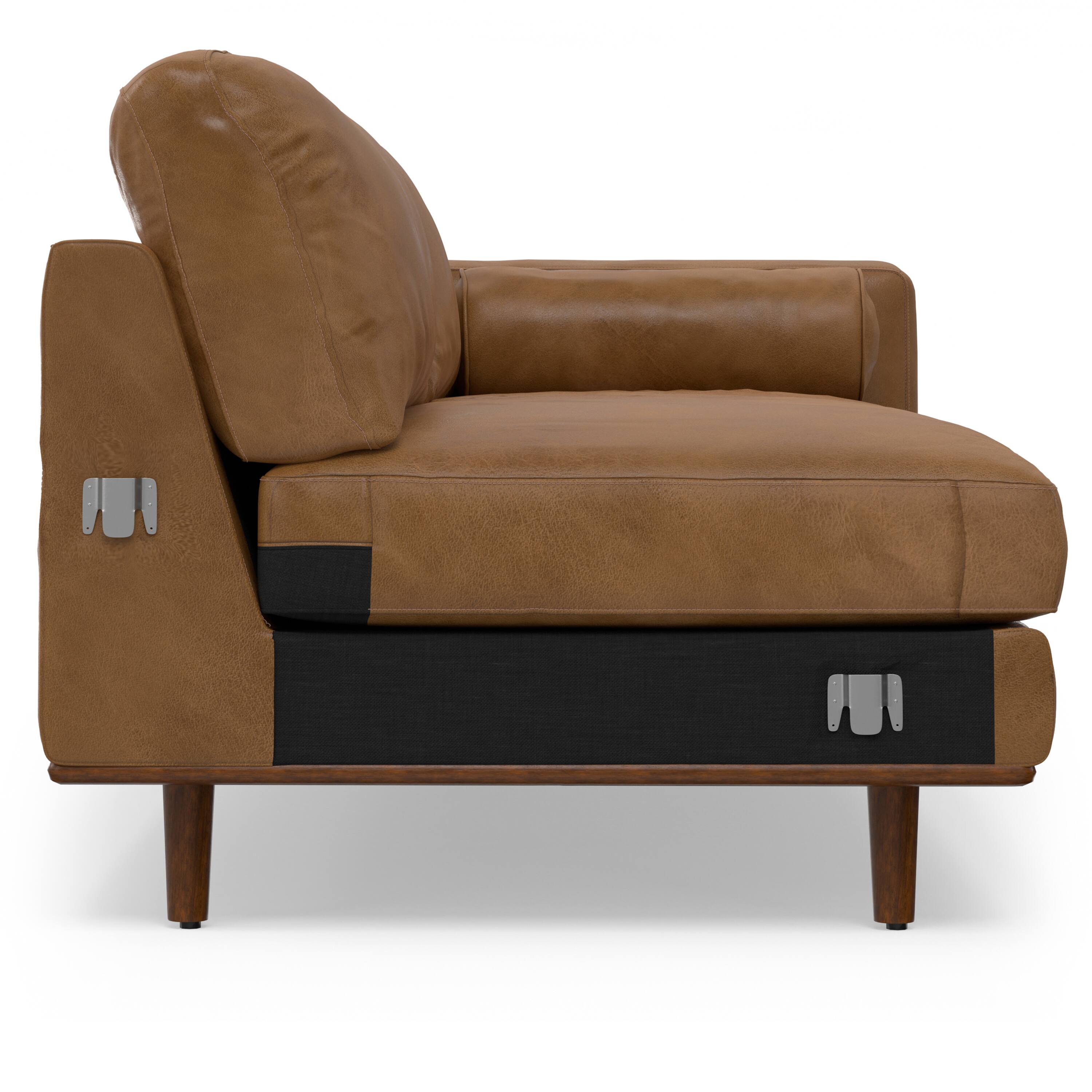 Alt View 7. Simpli Home - Morrison Mid Century Left Sectional 102 inch Wide Sofa Sectional in Caramel Brown Genuine Leather - Caramel Brown.