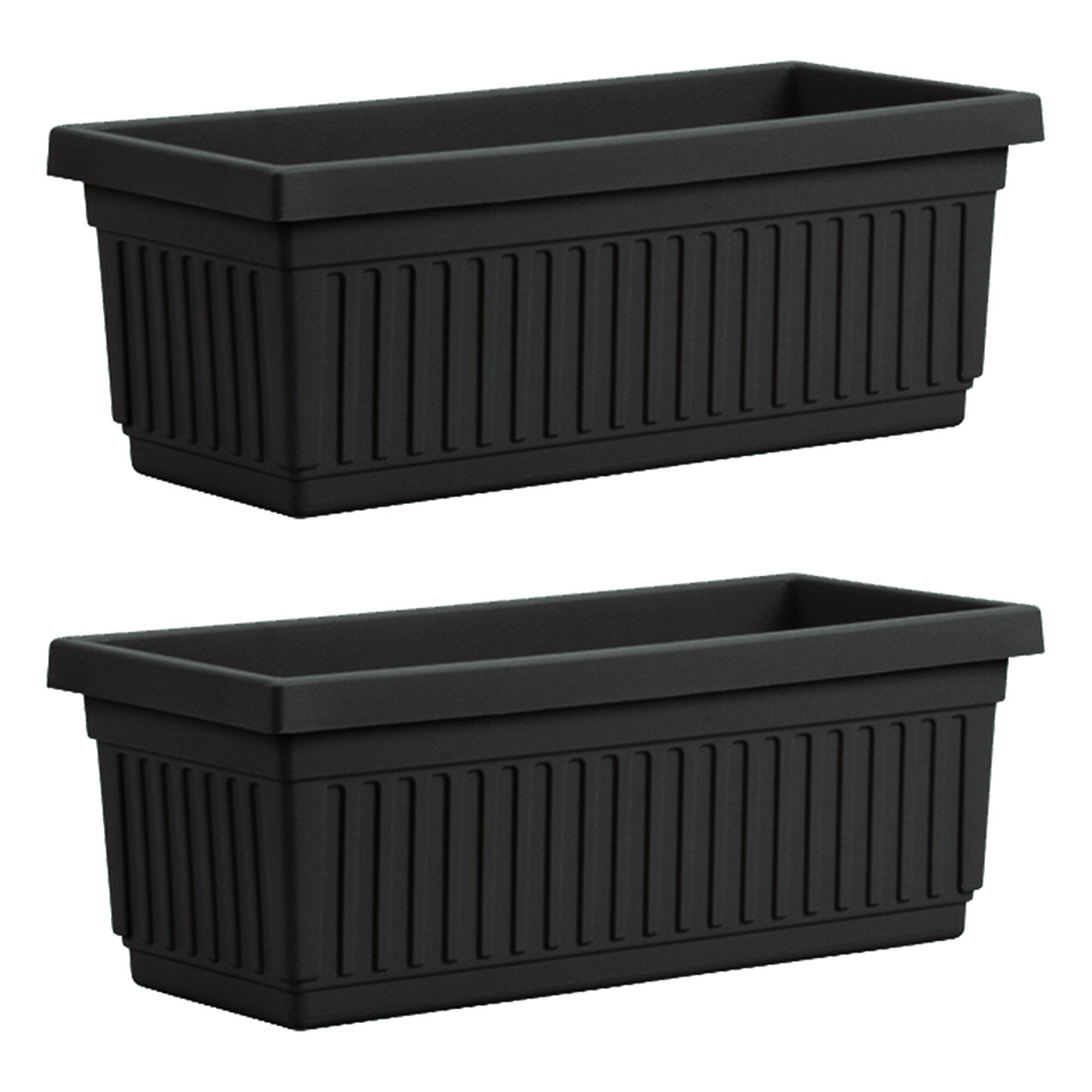 Front. The HC Companies - HC Companies 30 Inch Fluted Plastic Venetian Garden Flower Window Box (2 Pack) - Black.