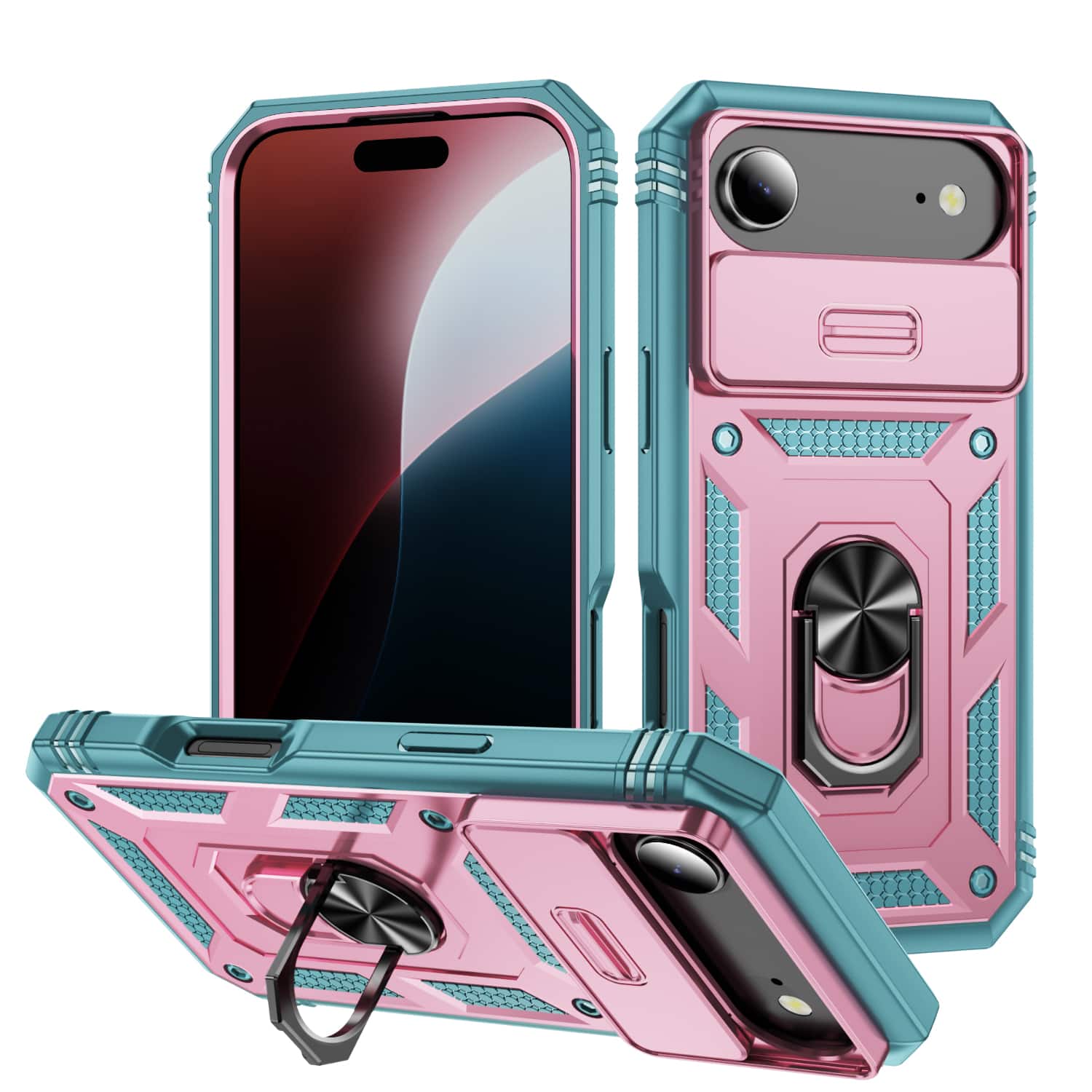 Dteck - Magnetic Ring Kickstand Case For iPhone Air (2025) with Slide Camera Lens Protection, Shockproof PC TPU Hard Cover - C